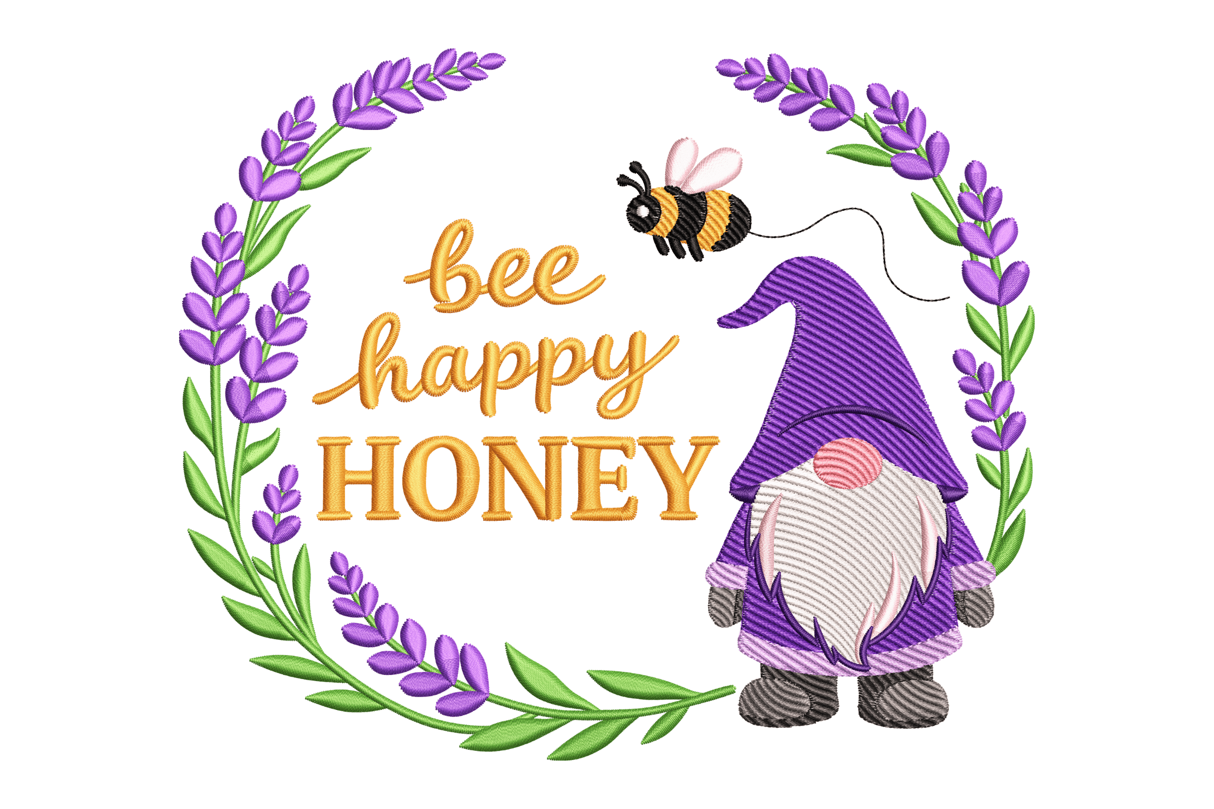Bee Happy Honey Gnome Machine Embroidery Design