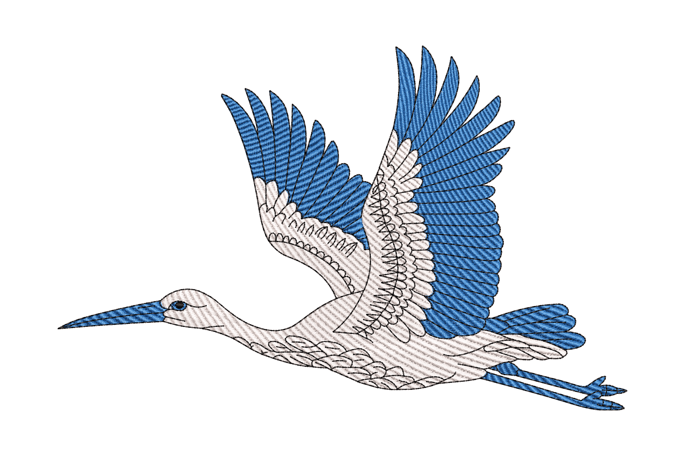 Flying Blue Heron Bird Machine Embroidery Design