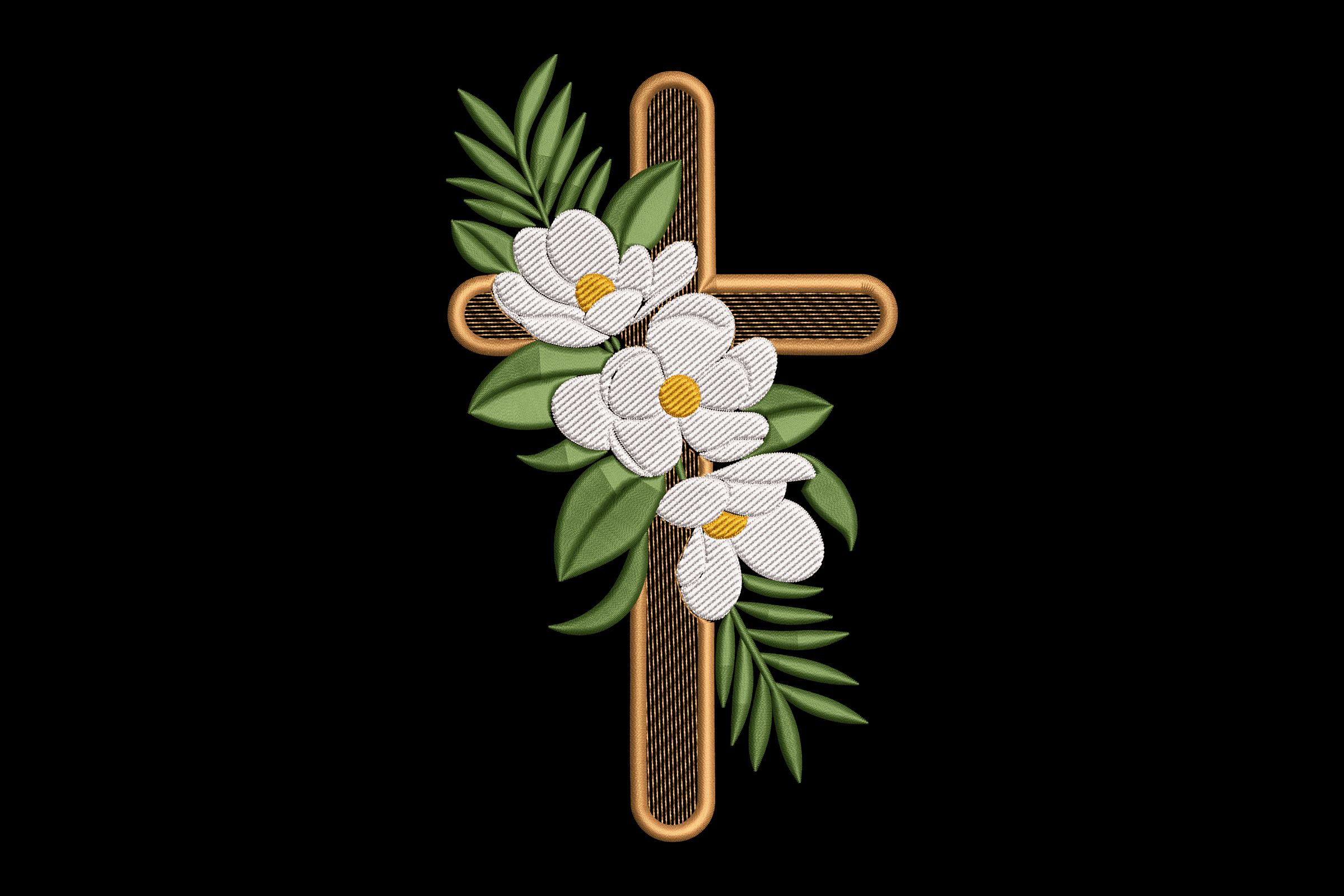 White Magnolia Floral Cross Machine Embroidery Design
