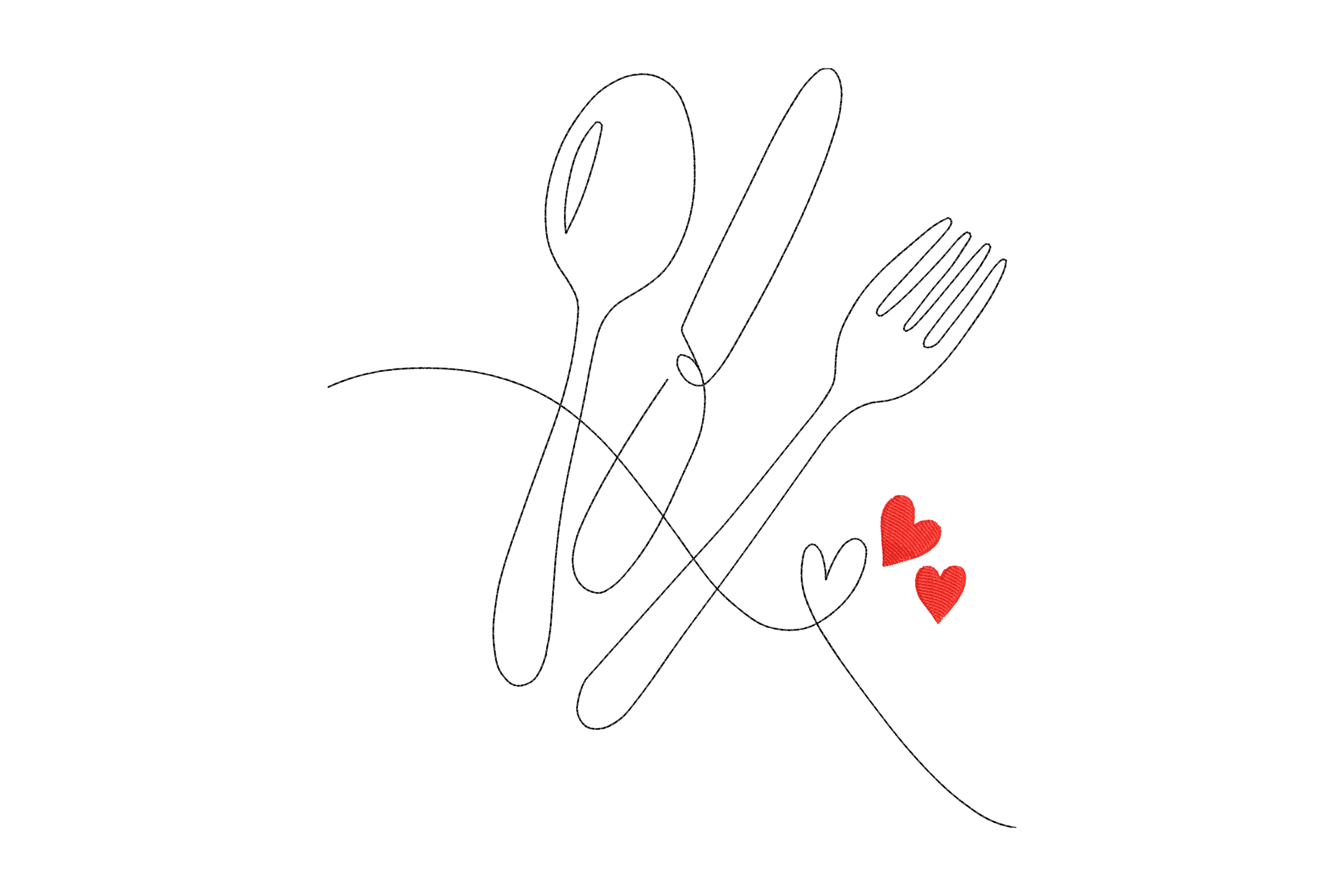 Spoon Knife Fork Hearts Machine Embroidery Design