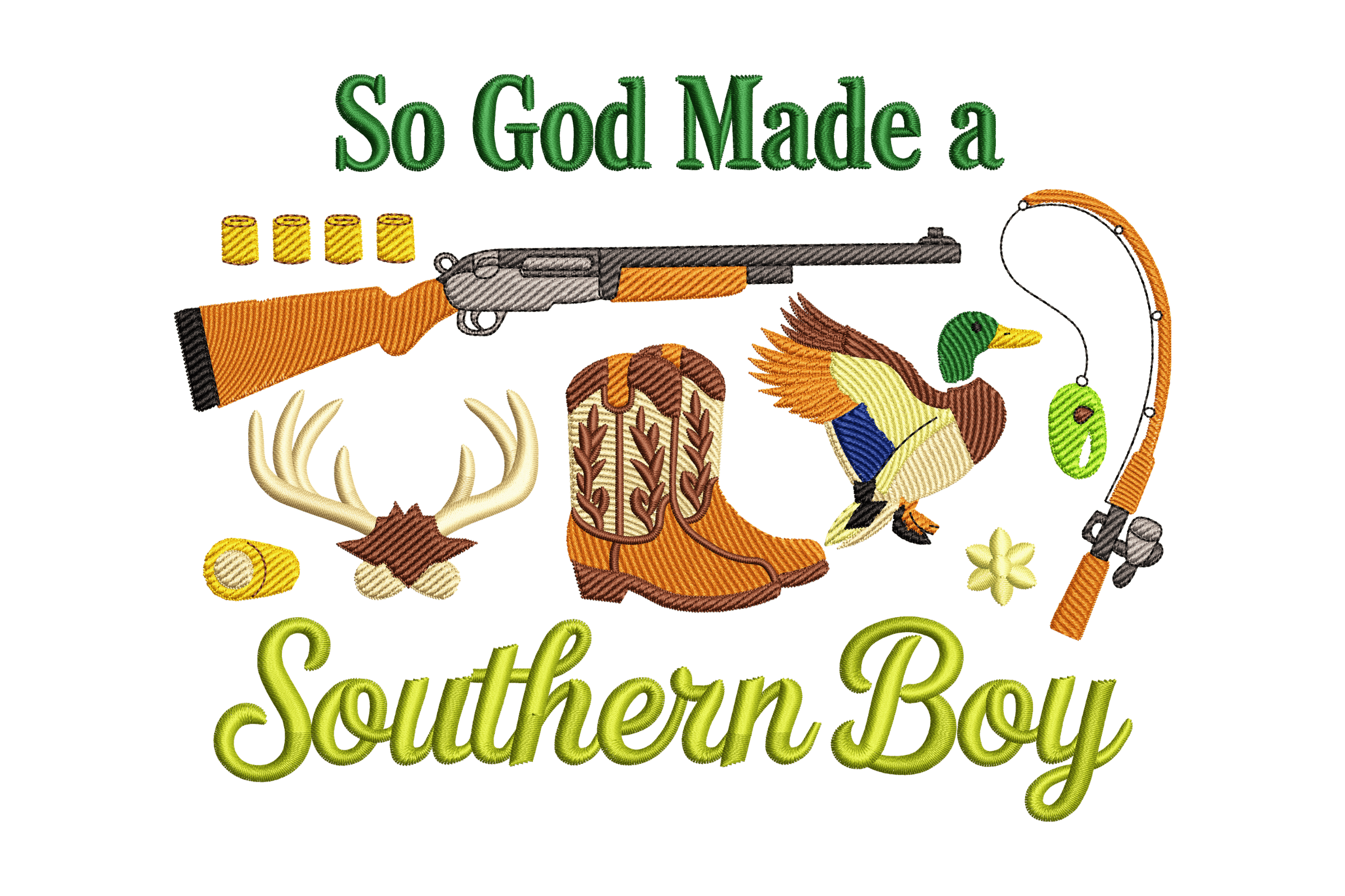 Southern Boy Hunting Fishing Machine Embroidery Design