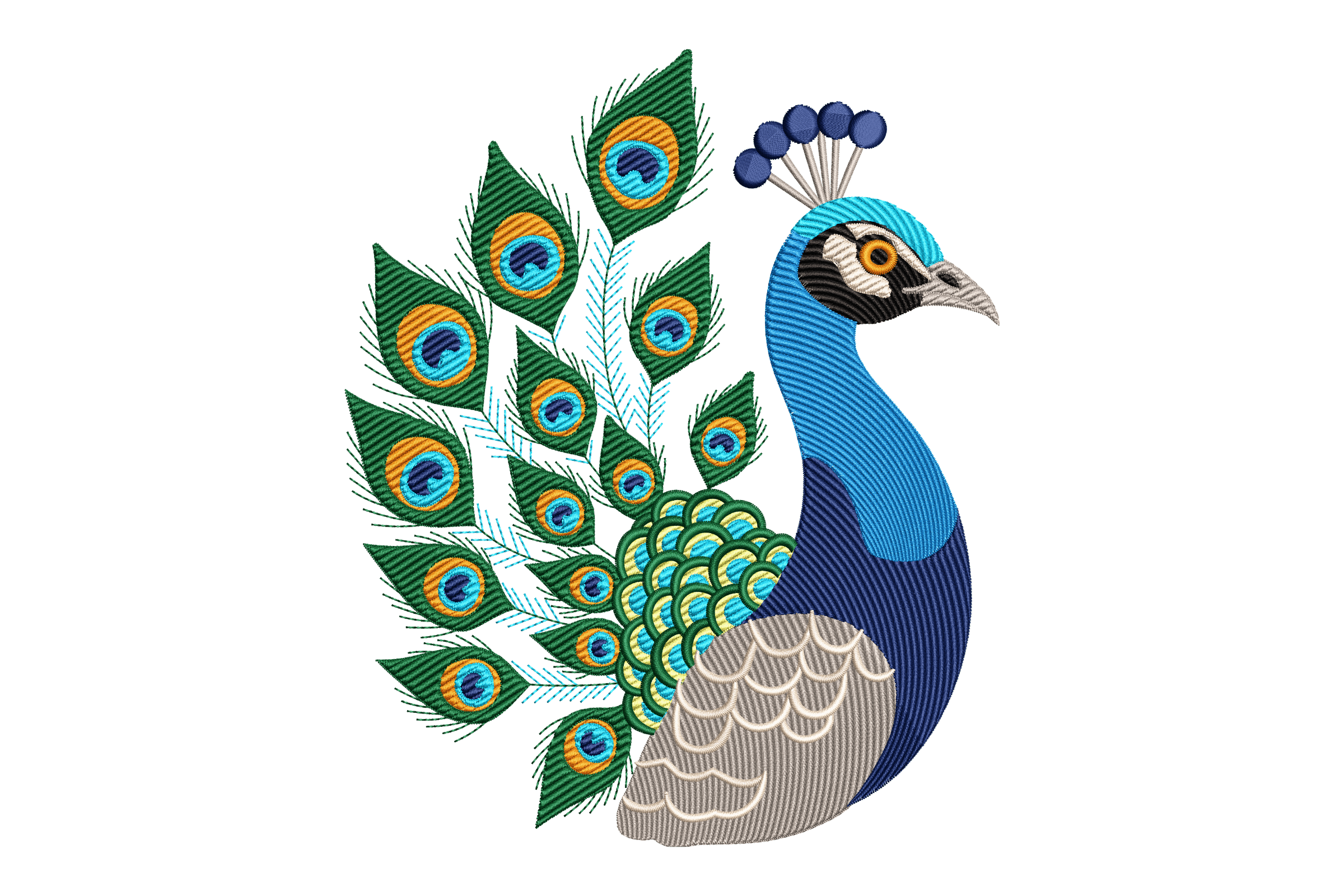 Elegant Peacock Feather Fan Machine Embroidery Design