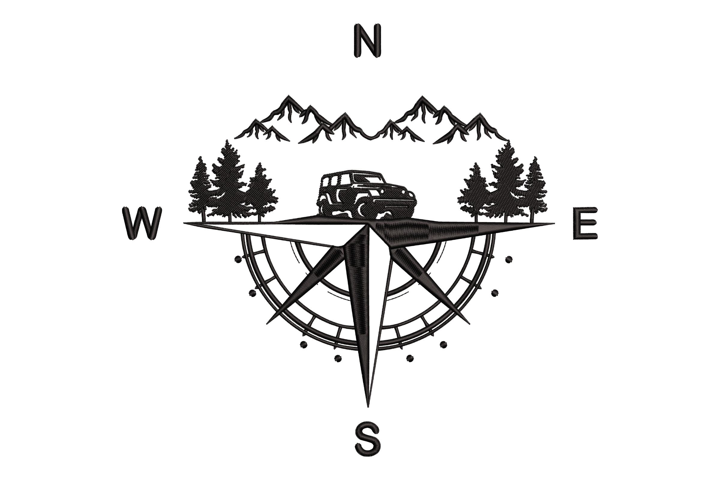 Off-Road Jeep Mountain Compass Machine Embroidery Design