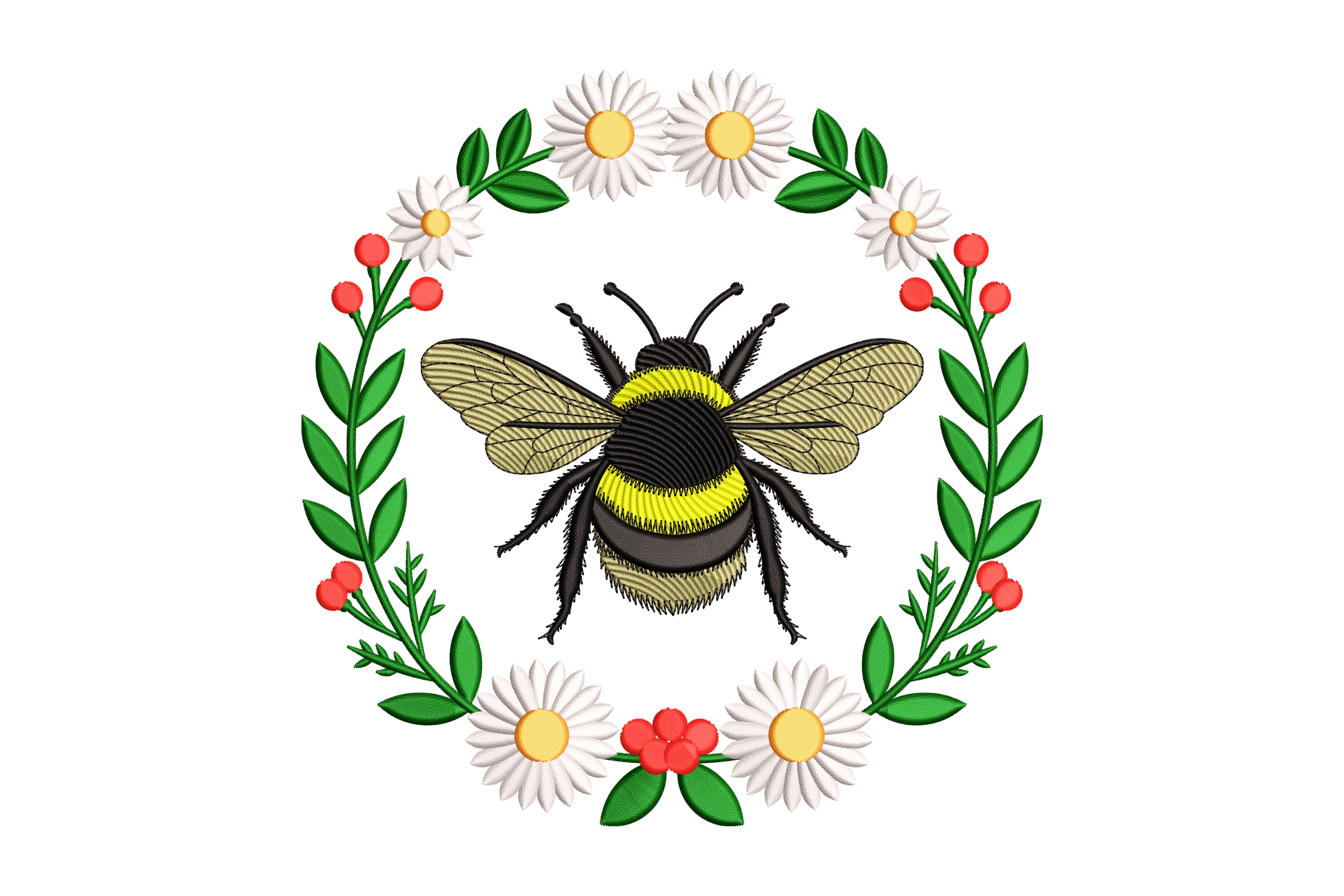 Floral Bumble Bee Wreath Machine Embroidery Design