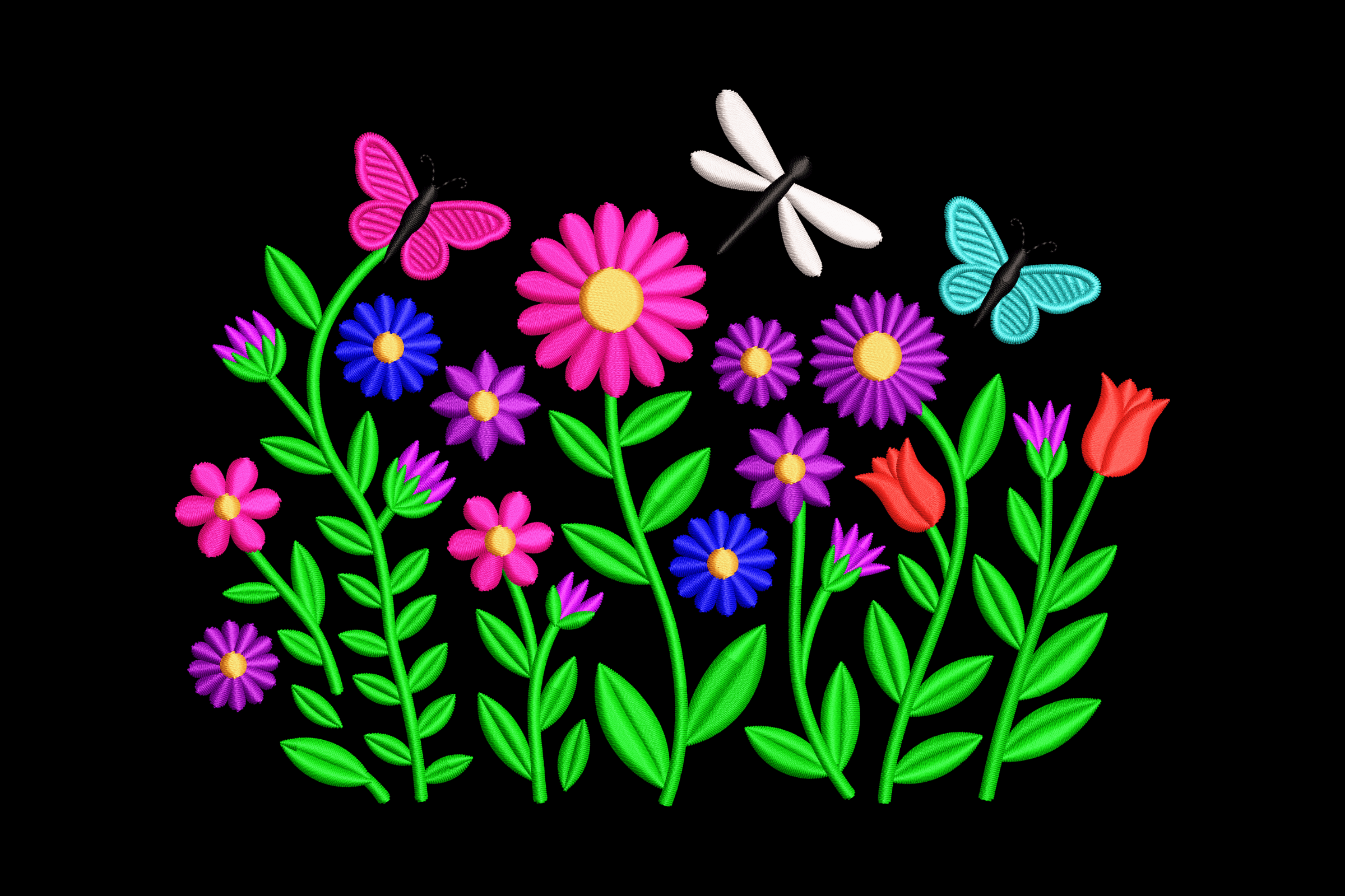 Colorful Wildflower Butterflies Machine Embroidery Design