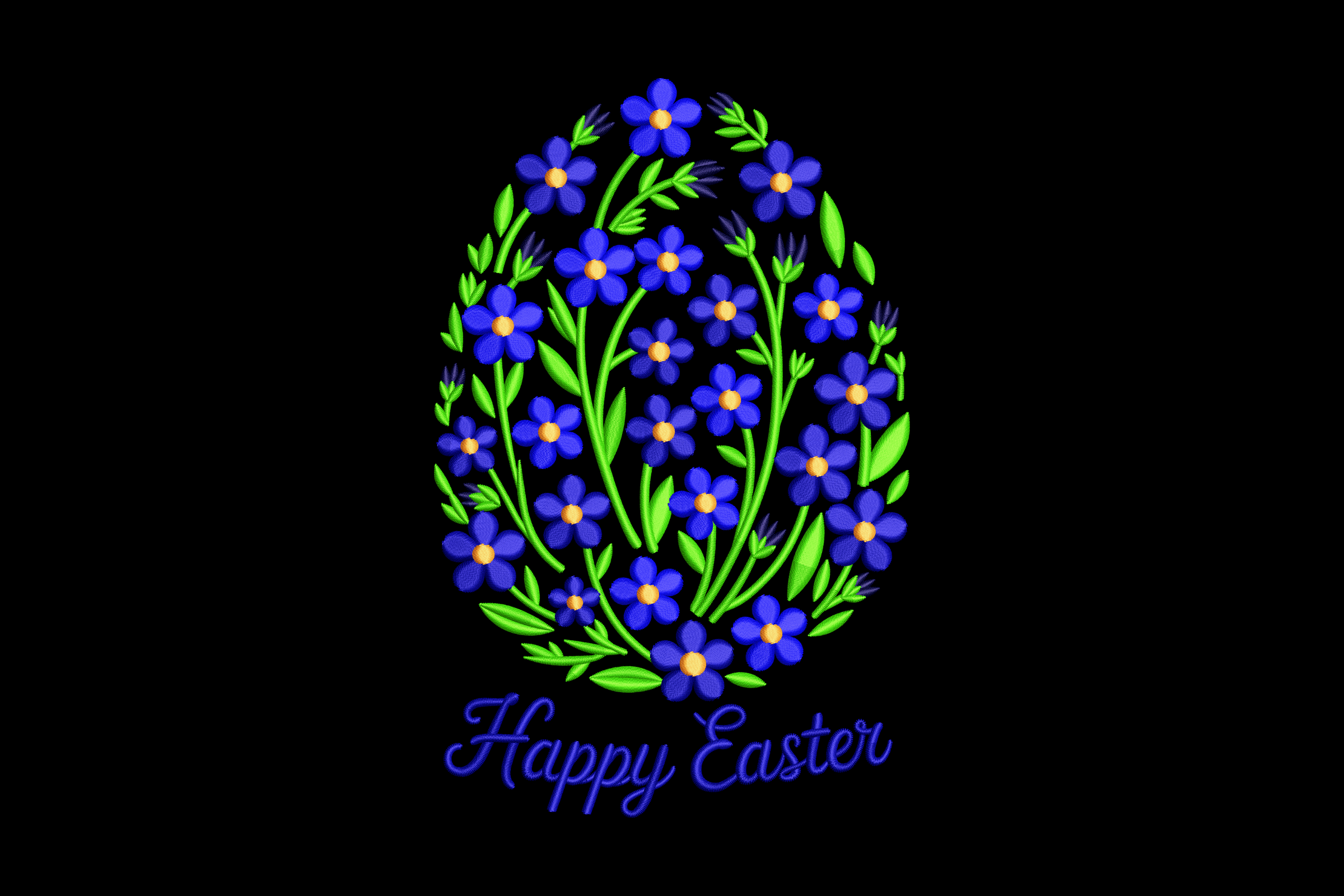 Happy Easter Blue Floral Egg Machine Embroidery Design
