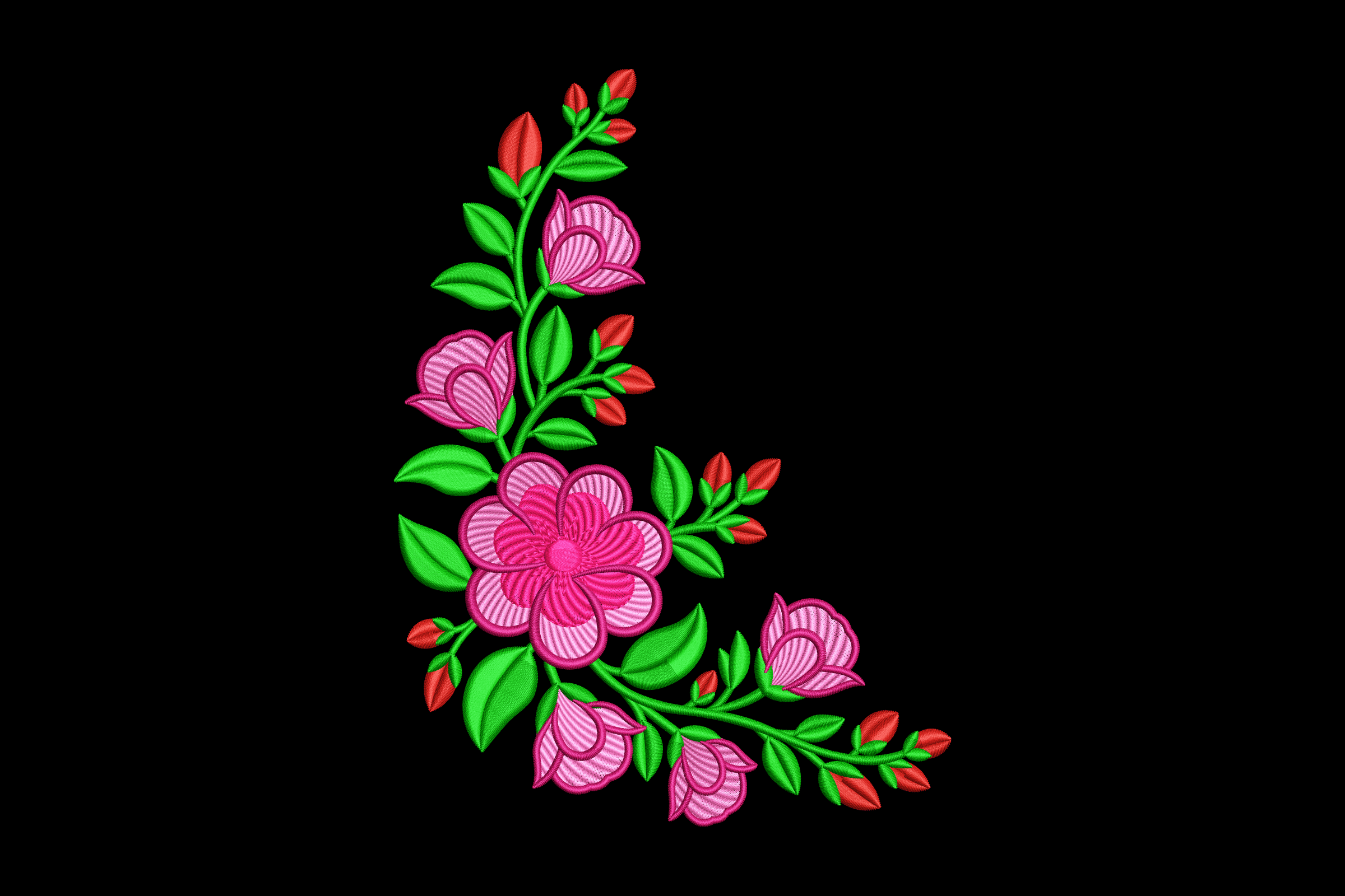 Pink Floral Corner Rosebuds Machine Embroidery Design