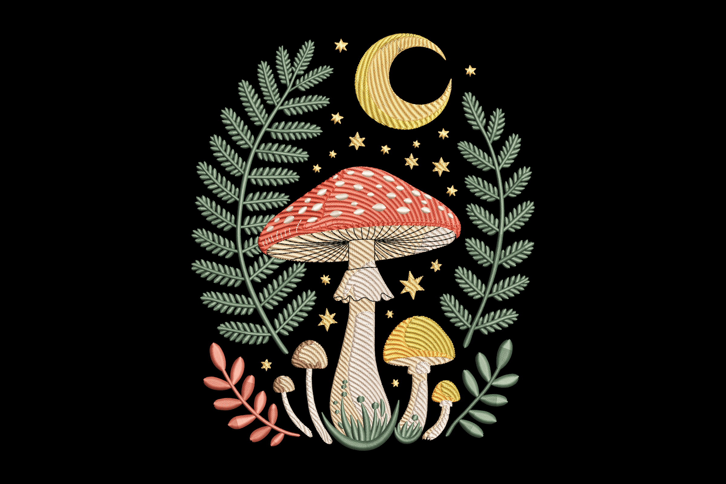 Moonlit Mushroom Fantasy Machine Embroidery Design