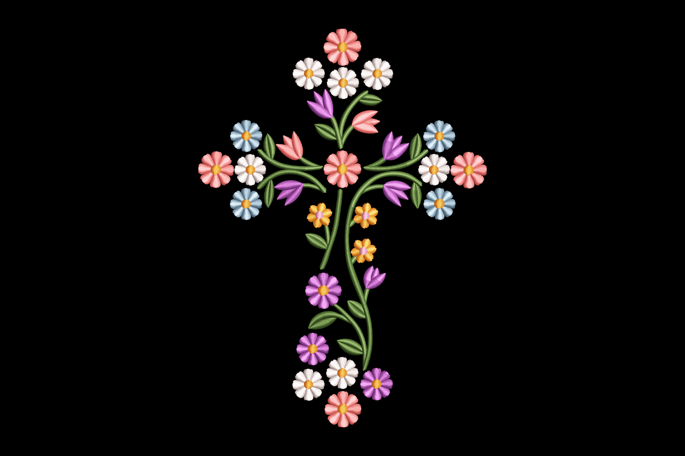 Colorful Wildflower Cross Machine Embroidery Design