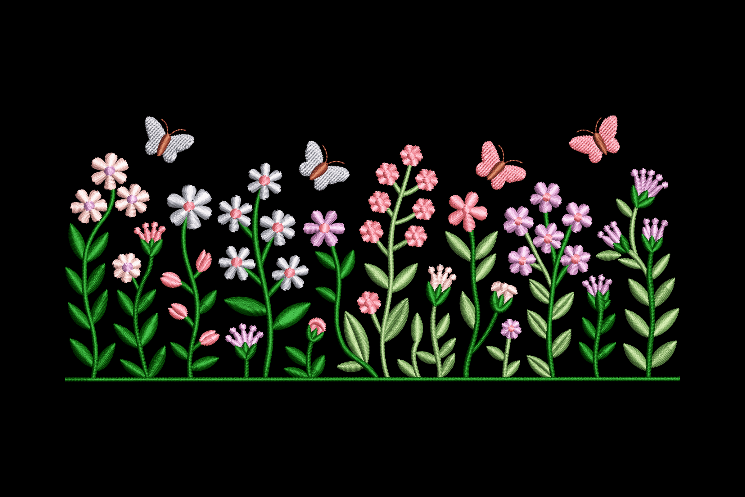 Butterfly Wildflower Garden Border Machine Embroidery Design