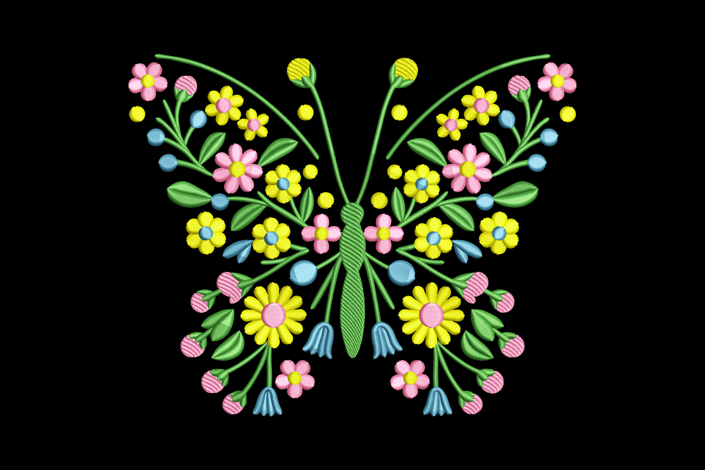 Botanical Floral Butterfly Wings Machine Embroidery Design
