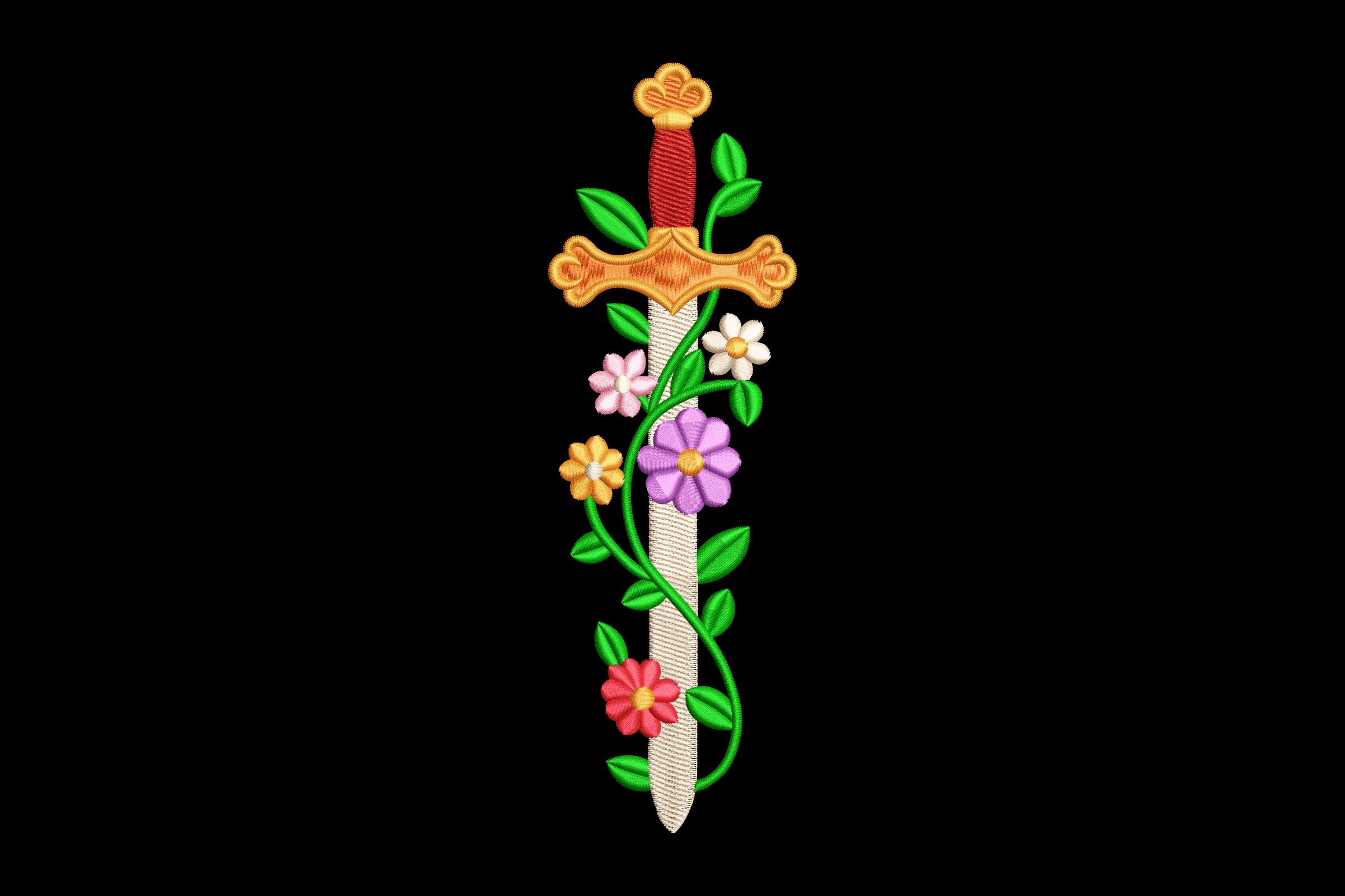 Floral Ivory Sword Machine Embroidery Design