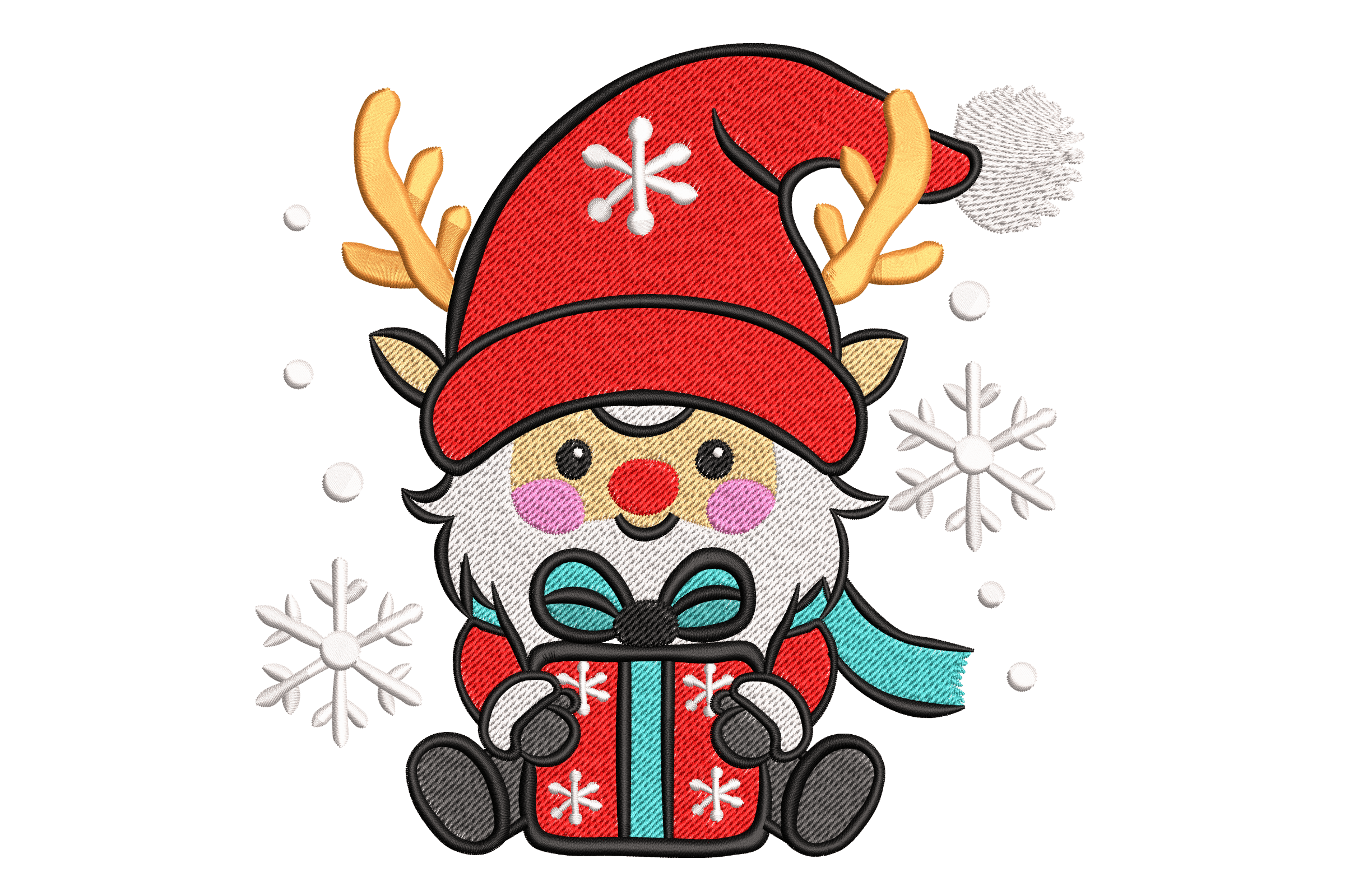 Christmas Gnome Embroidery – Reindeer Hat & Gift Box