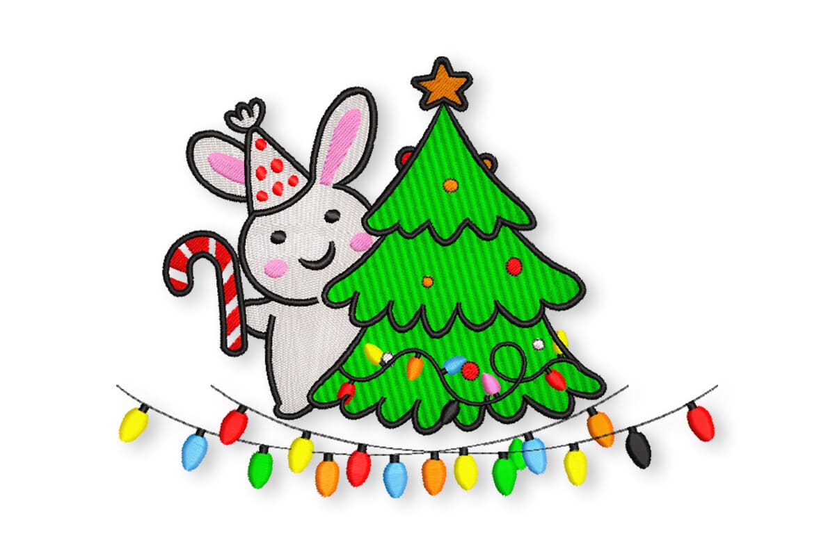 Cute Bunny & Tree – Christmas Embroidery Design