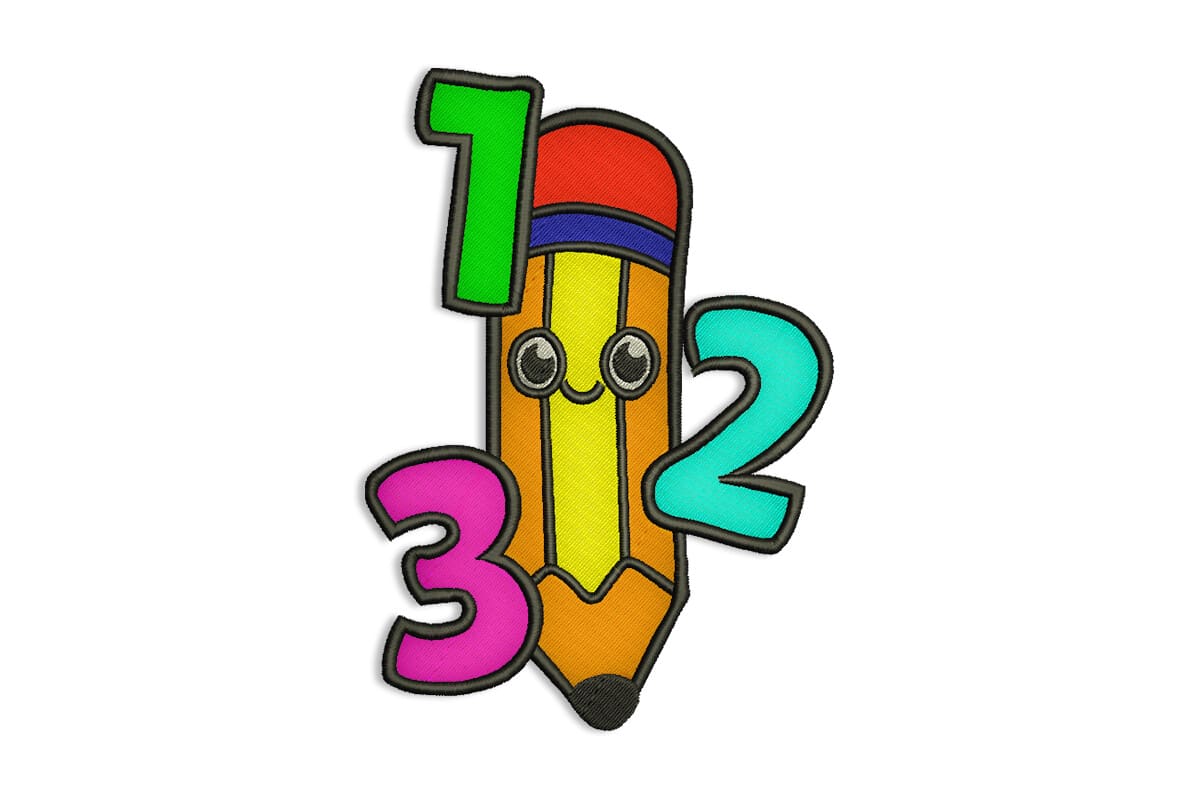123 Pencil Kids Patch – Machine Embroidery Design