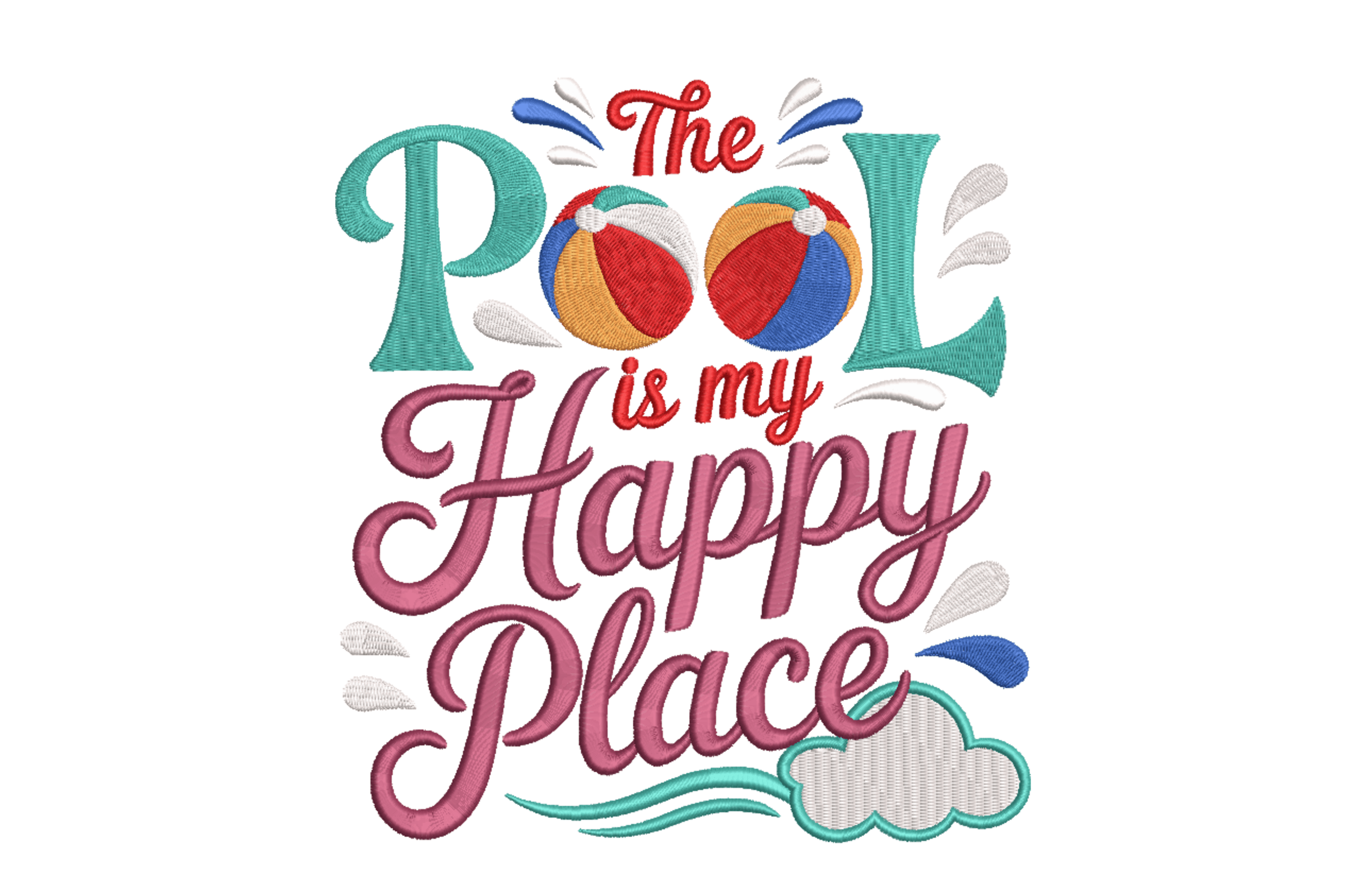 Pool Happy Place Quote – Summer Machine Embroidery File