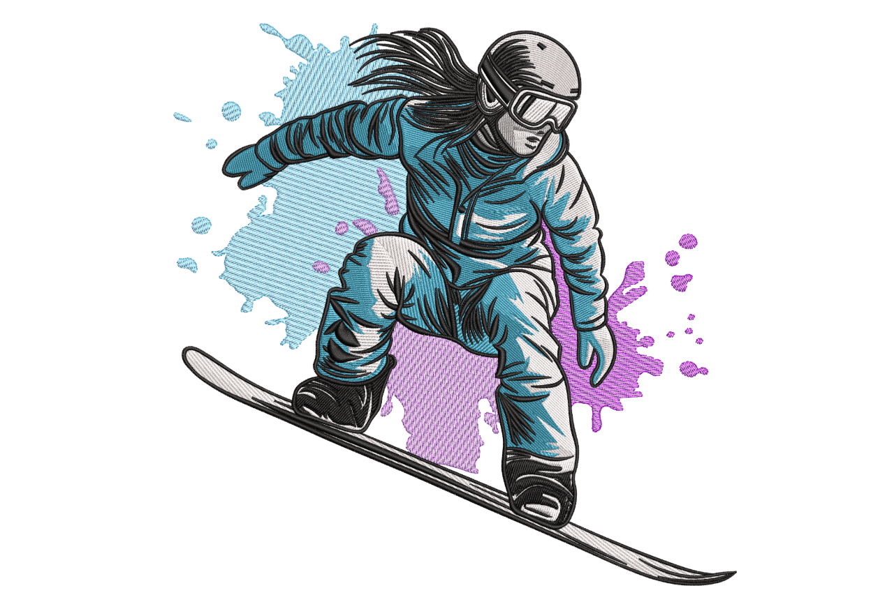 Snowboarder Splash – Dynamic Winter Embroidery Design