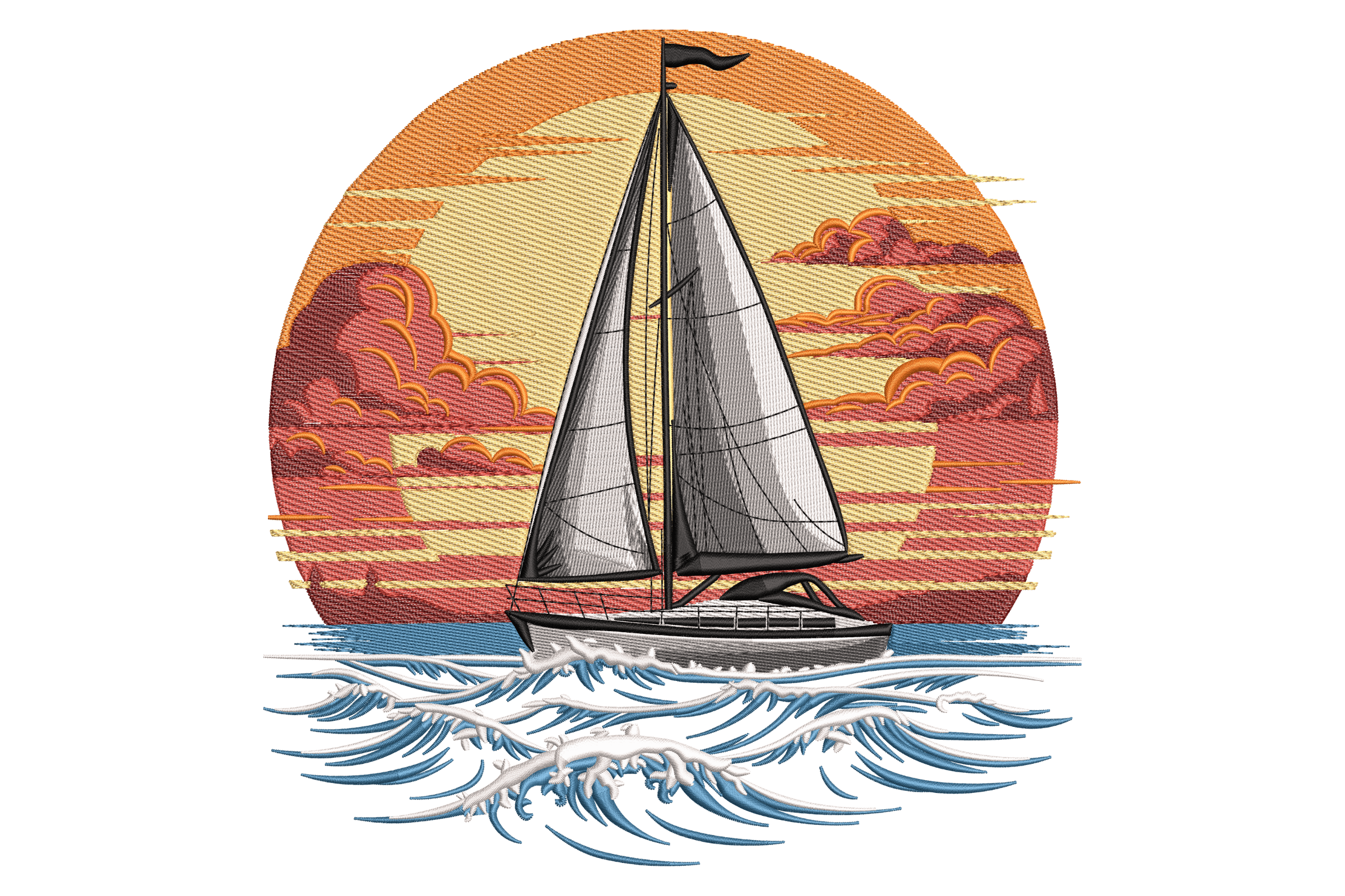 Sailboat Sunset – Nautical Ocean Embroidery Design