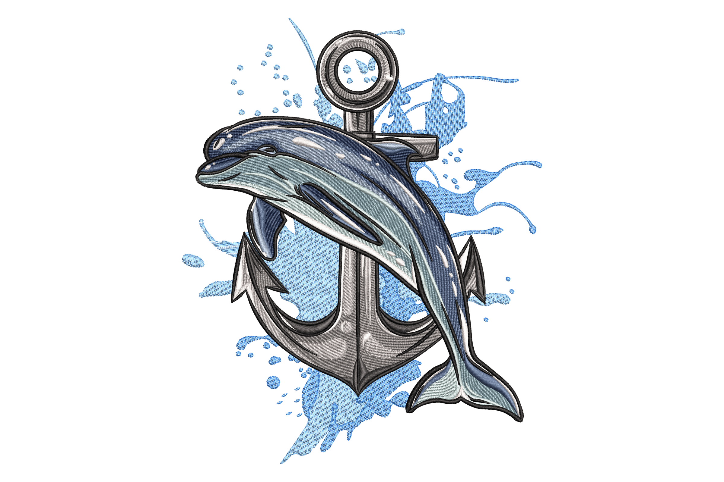 Dolphin & Anchor Splash – Nautical Embroidery Design