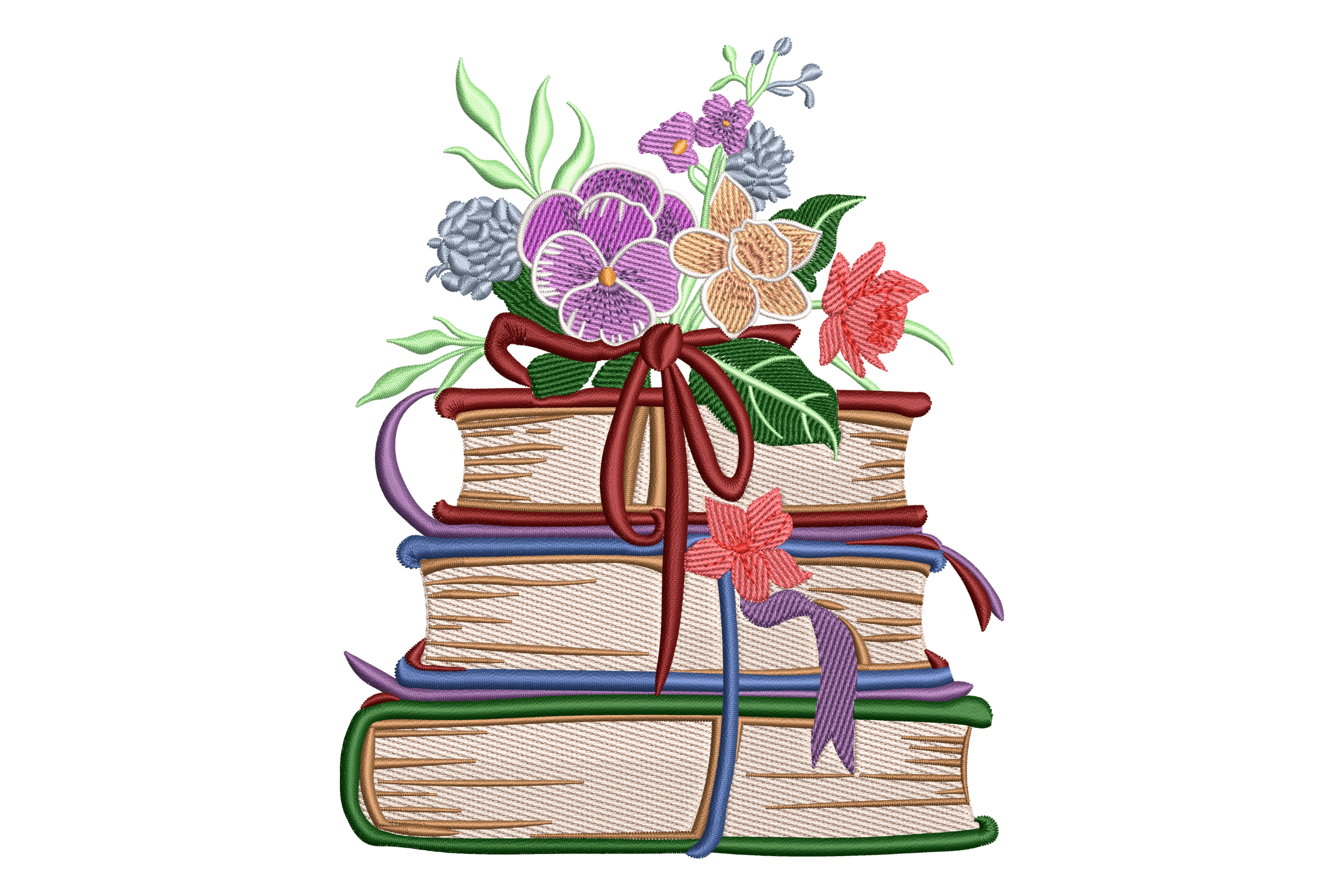 Floral Book Stack – Teacher, Reader Embroidery Design