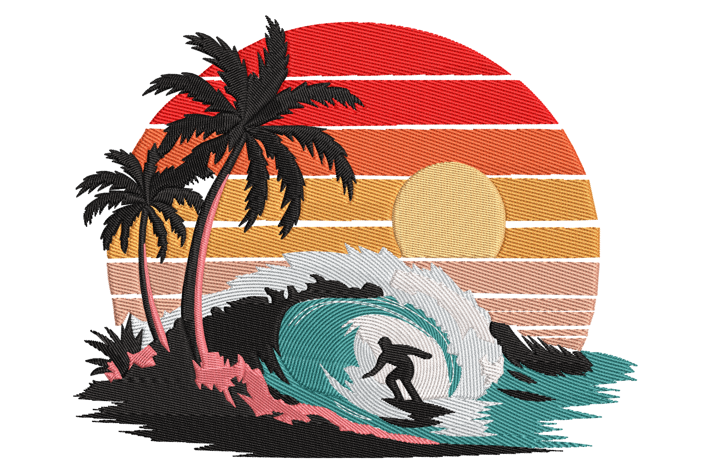Sunset Surf and Palms – Beach Embroidery Design