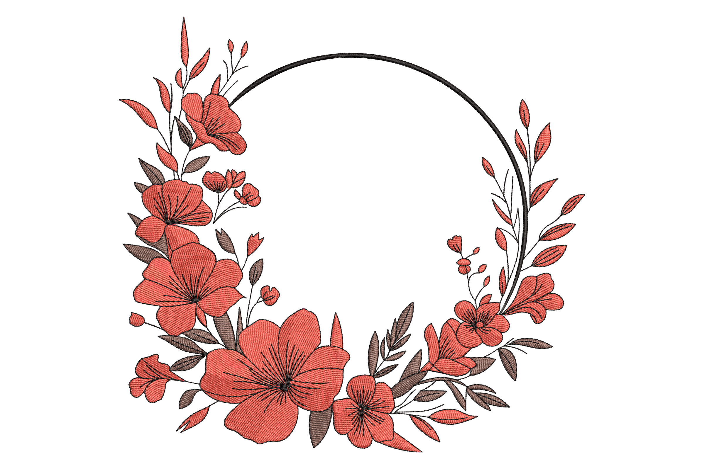 Red Floral Half-Wreath – Modern Embroidery Frame Design