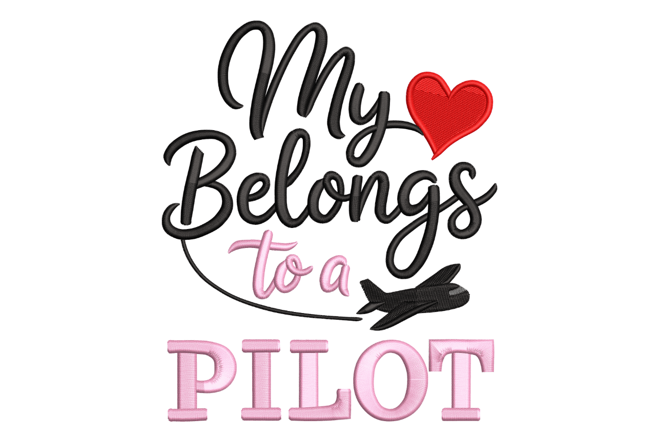 My Heart Belongs to a Pilot – Aviation Embroidery Design