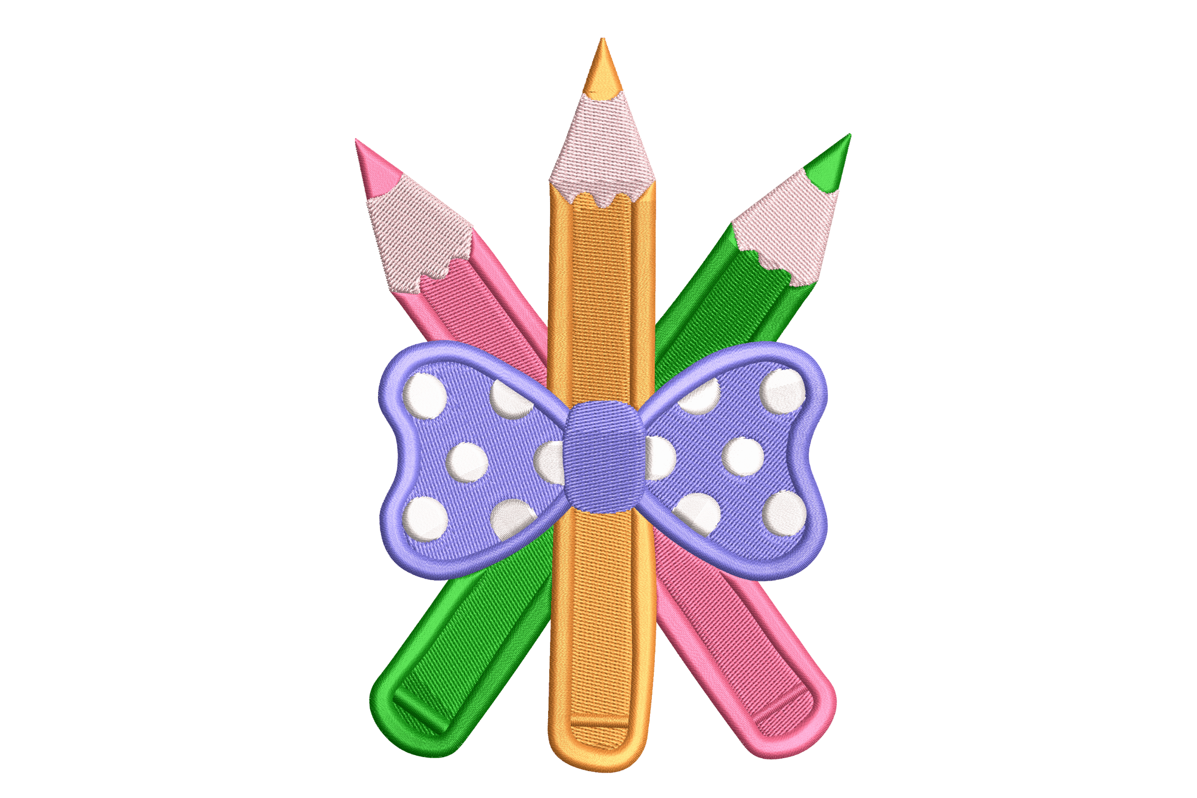 Girly Pencil Trio – Teacher & School Bow Embroidery Design
