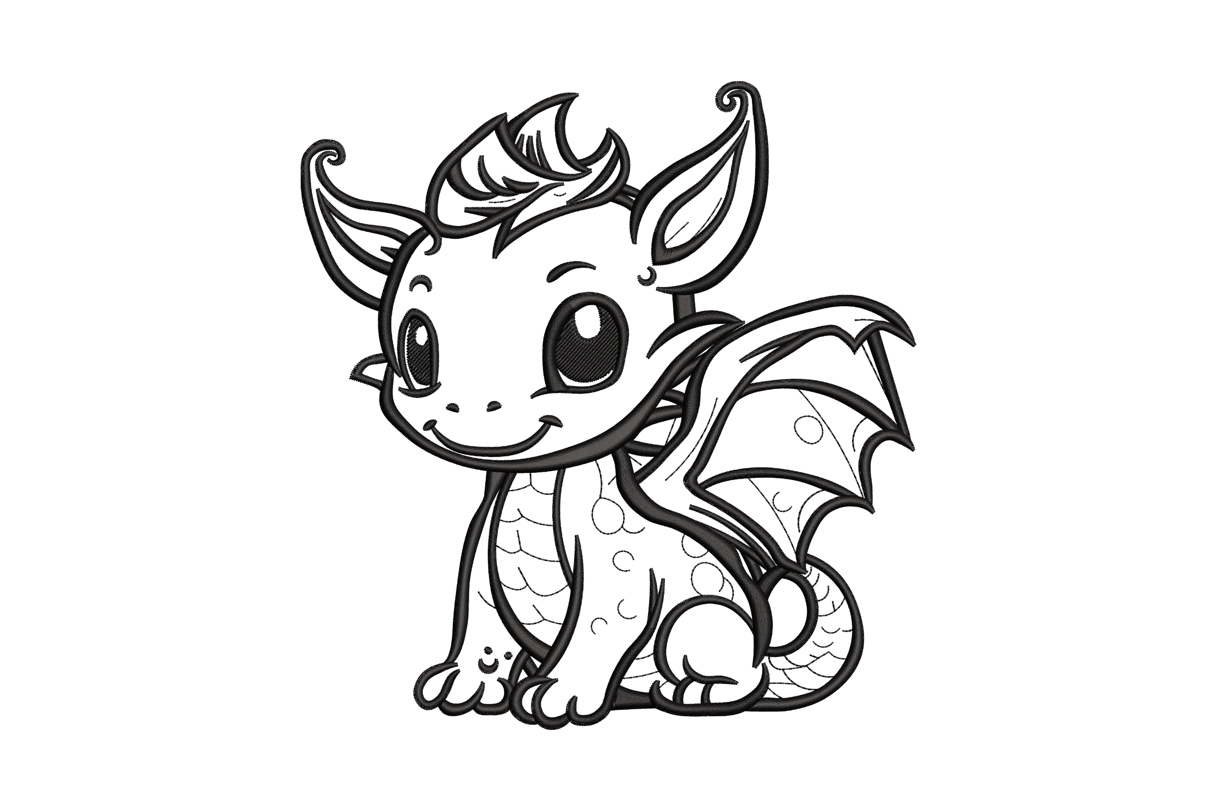 Cute Baby Dragon Outline – Fantasy Line Art Embroidery Design