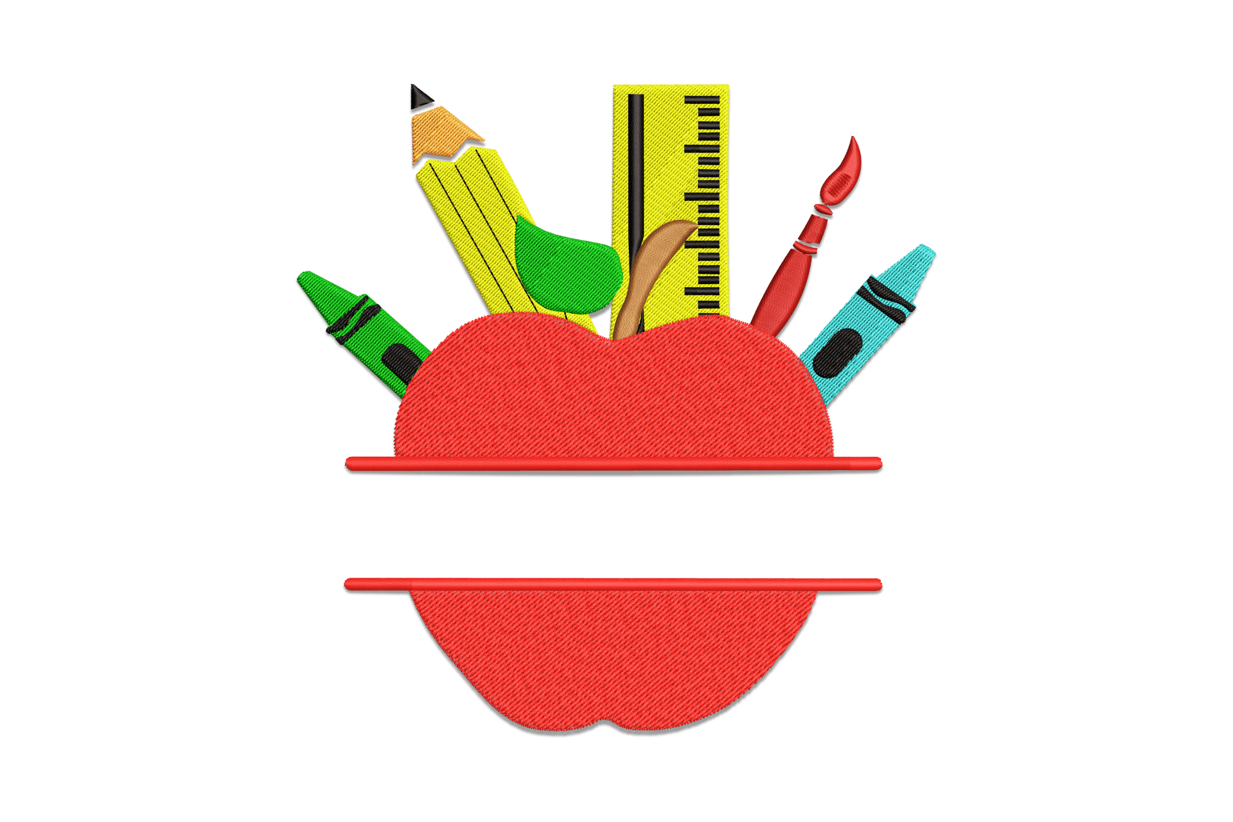 Apple Pencil Crayon Monogram – Teacher Gift Embroidery Design