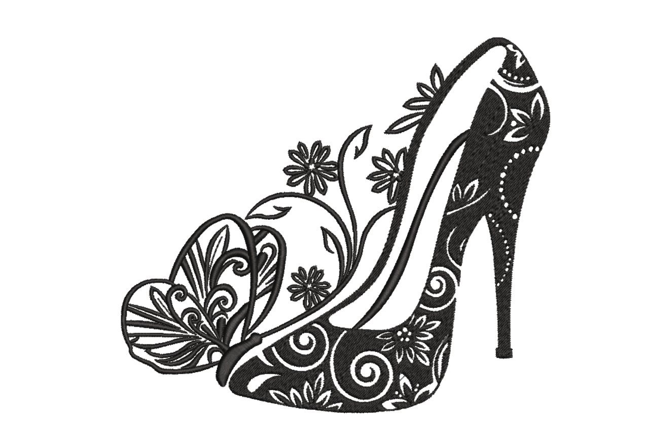 High Heel Shoe & Butterfly – Fashion Embroidery Design
