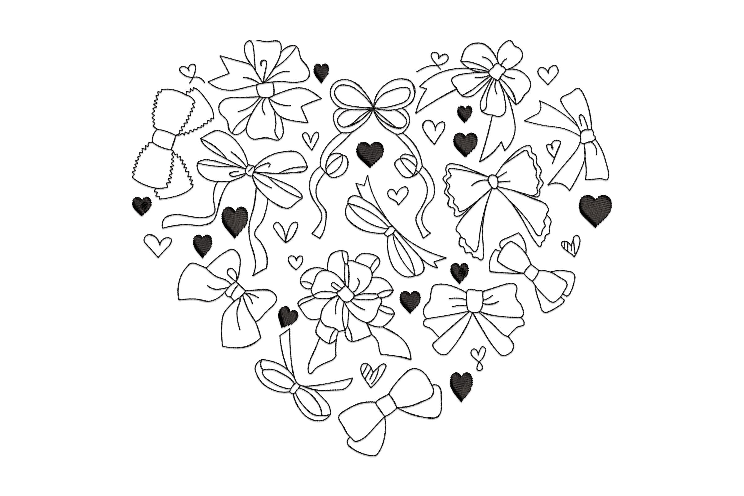 Heart of Bows – Cute Outline Embroidery Design