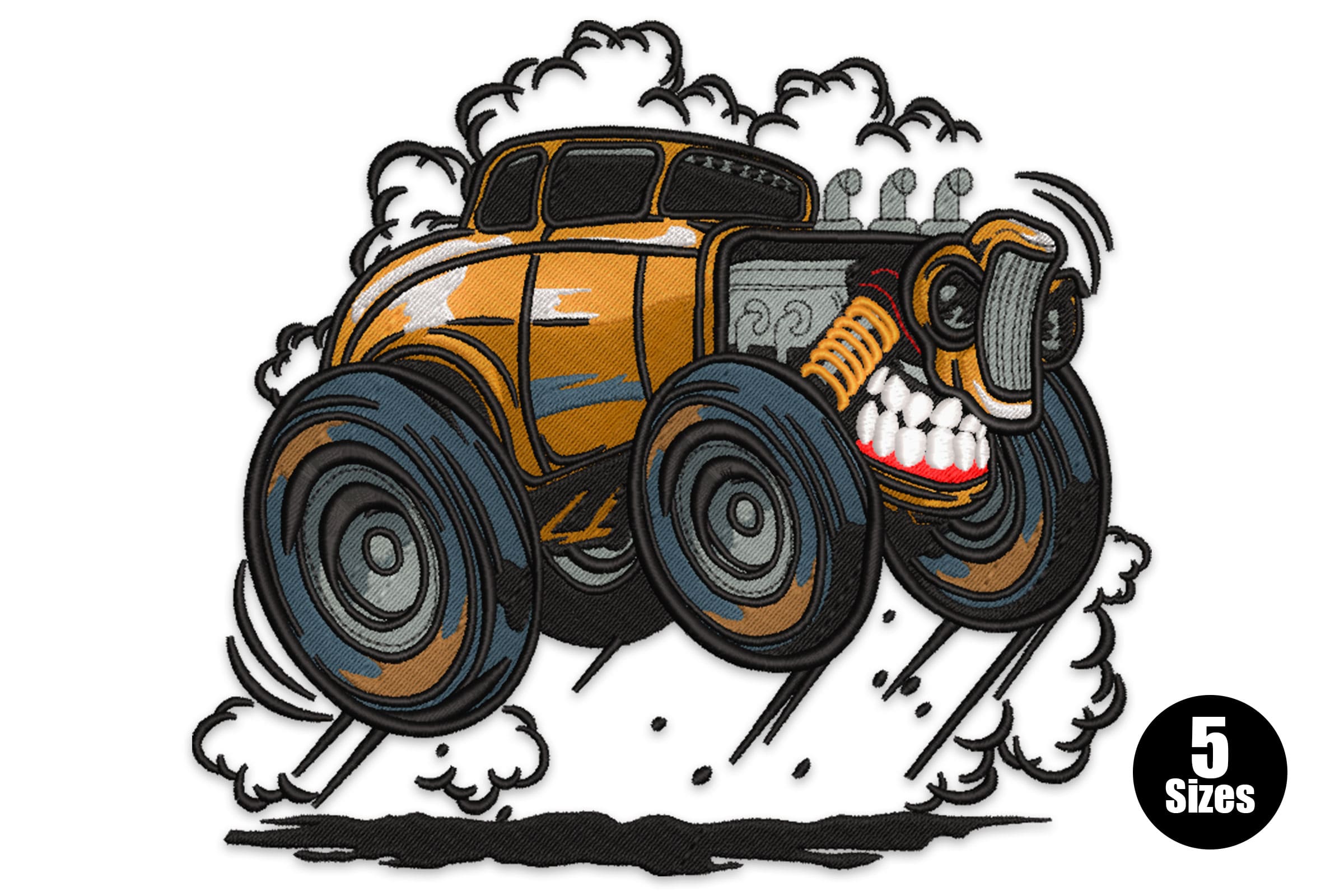 Cartoon Hot Rod Car – Vintage Monster Vehicle Embroidery Design