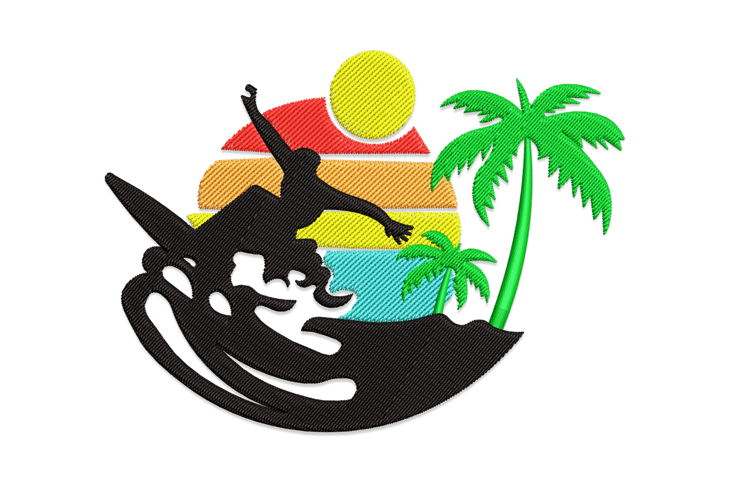 Sunset Surfing Beach – Tropical Vacation Embroidery Design