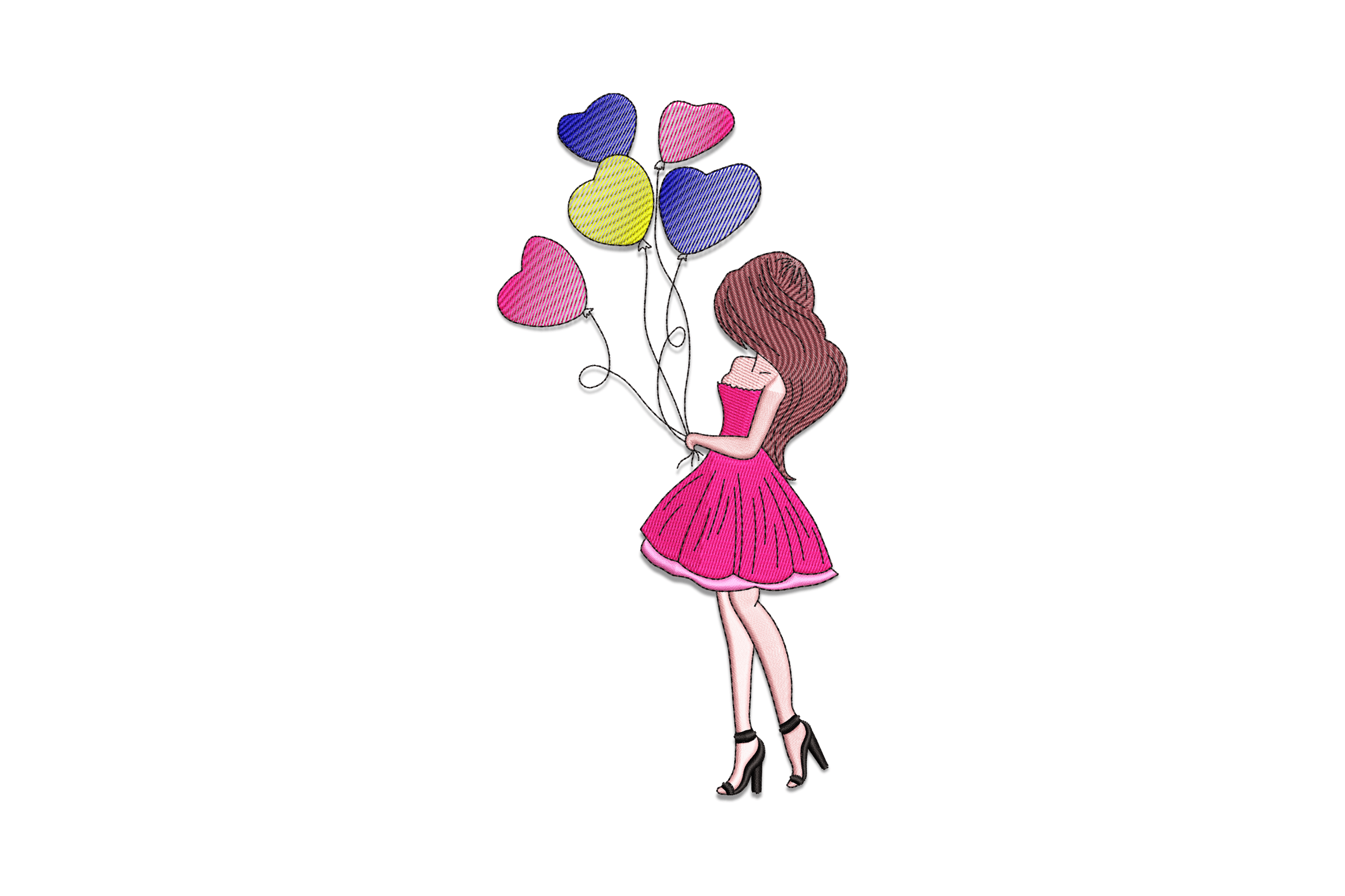 Girl With Heart Balloons – Cute Valentine Embroidery Design