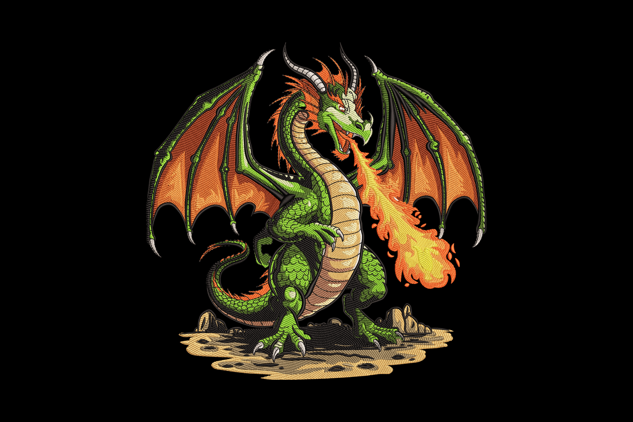 Fire-Breathing Green Dragon – Epic Embroidery Design