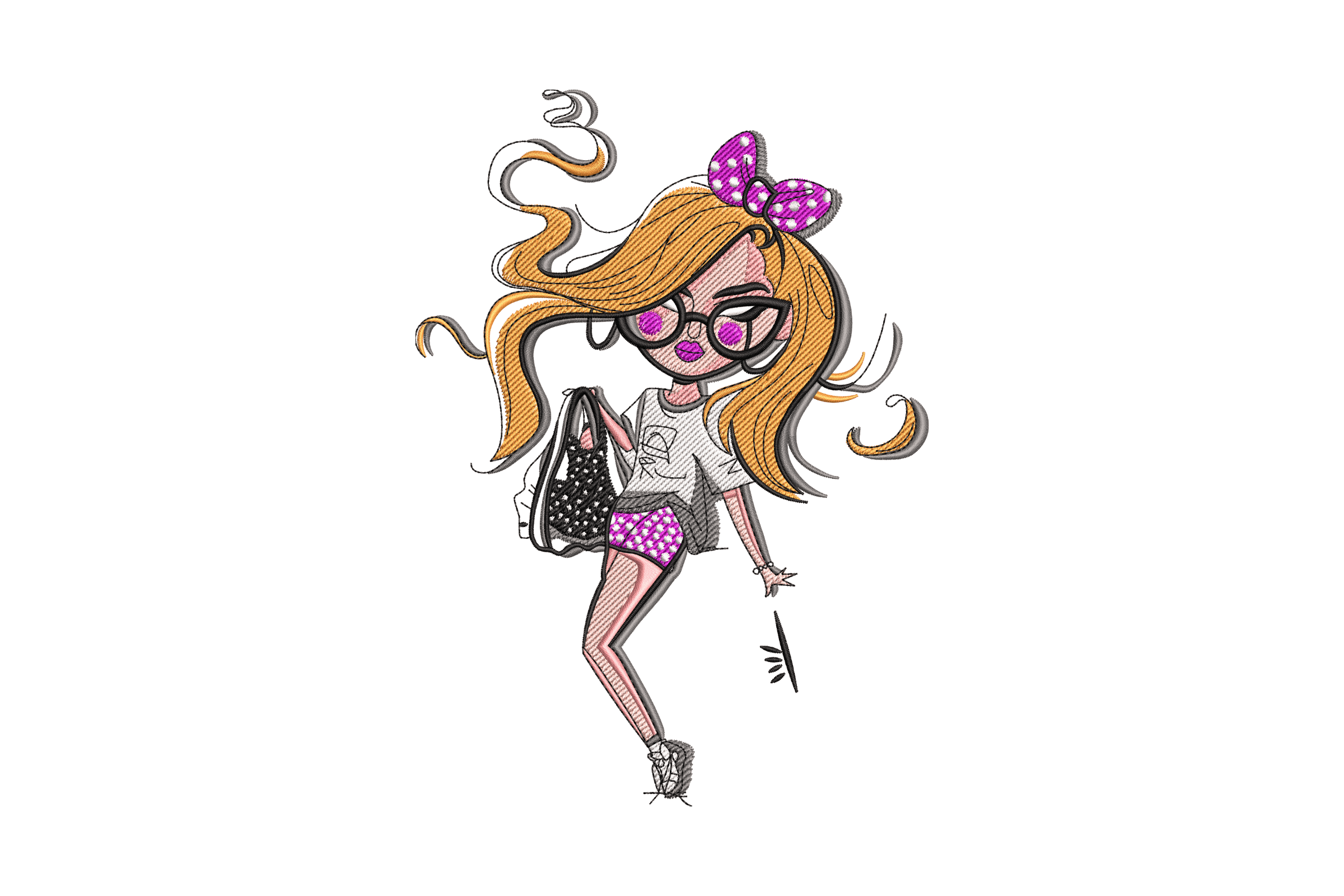 Fashion Girl With Bow – Cute Embroidery Design