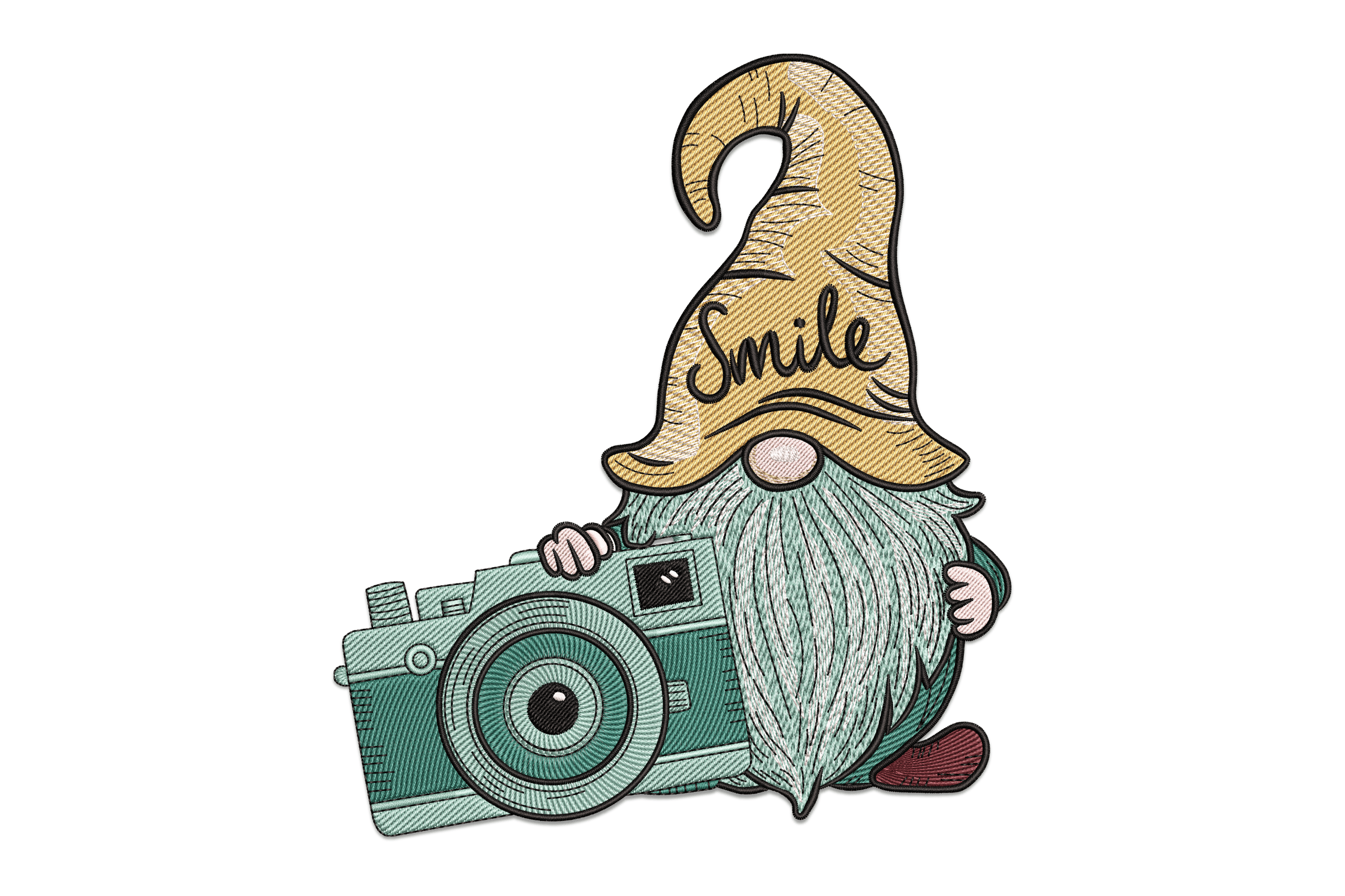 Smile Gnome Photographer – Cute Camera Embroidery Design