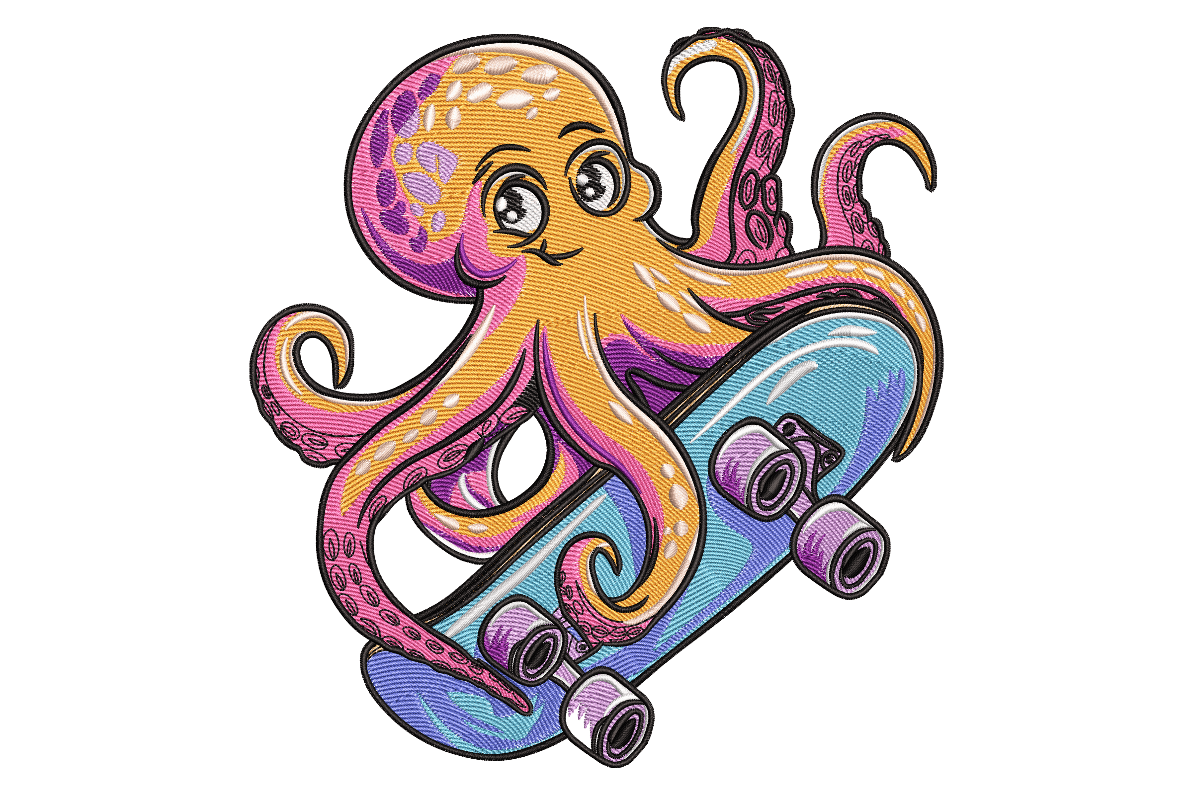 Skater Octopus – Fun Cartoon Embroidery Design