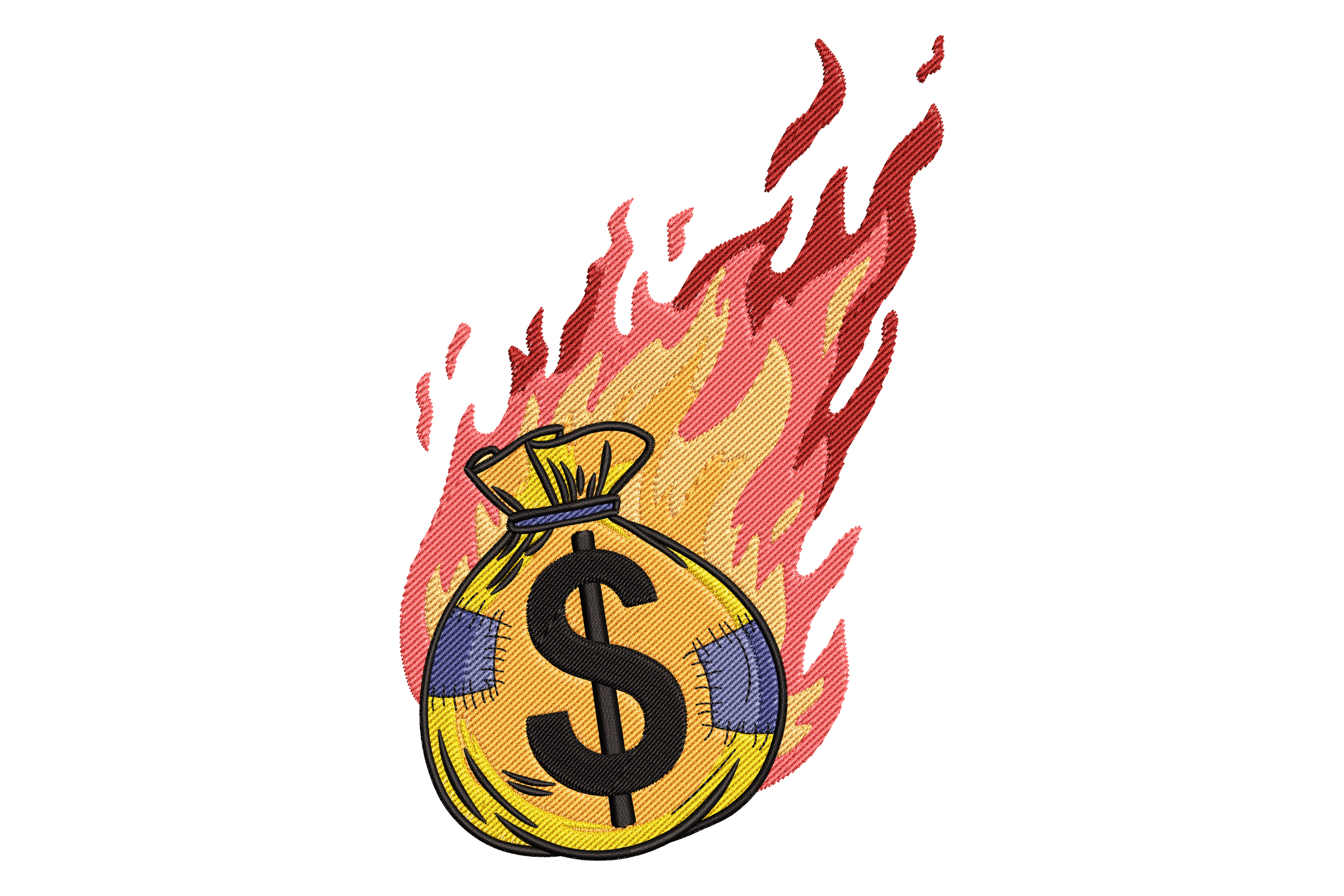 Flaming Cash – Burning Money Bag Embroidery Design
