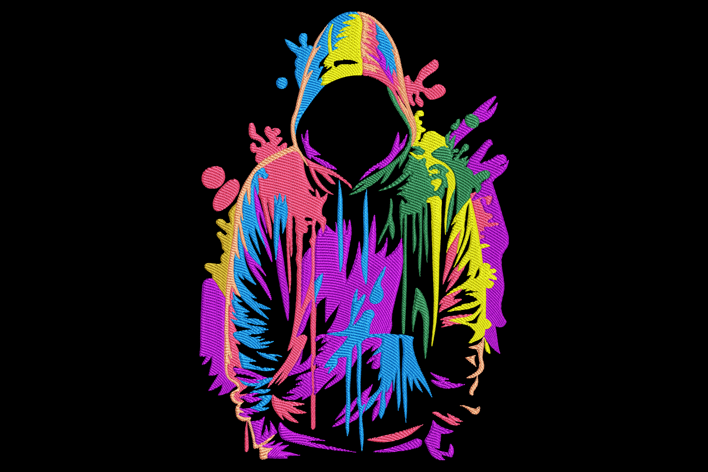 Neon Hoodie Silhouette – Street Art Embroidery Design