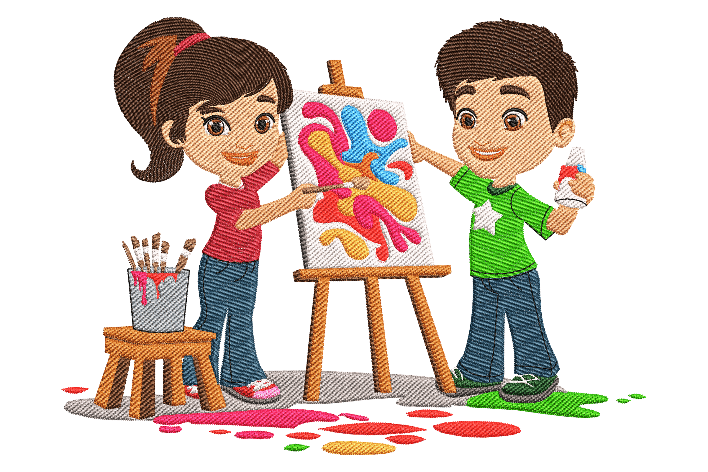 Kids Painting Class – Boy & Girl Embroidery Design