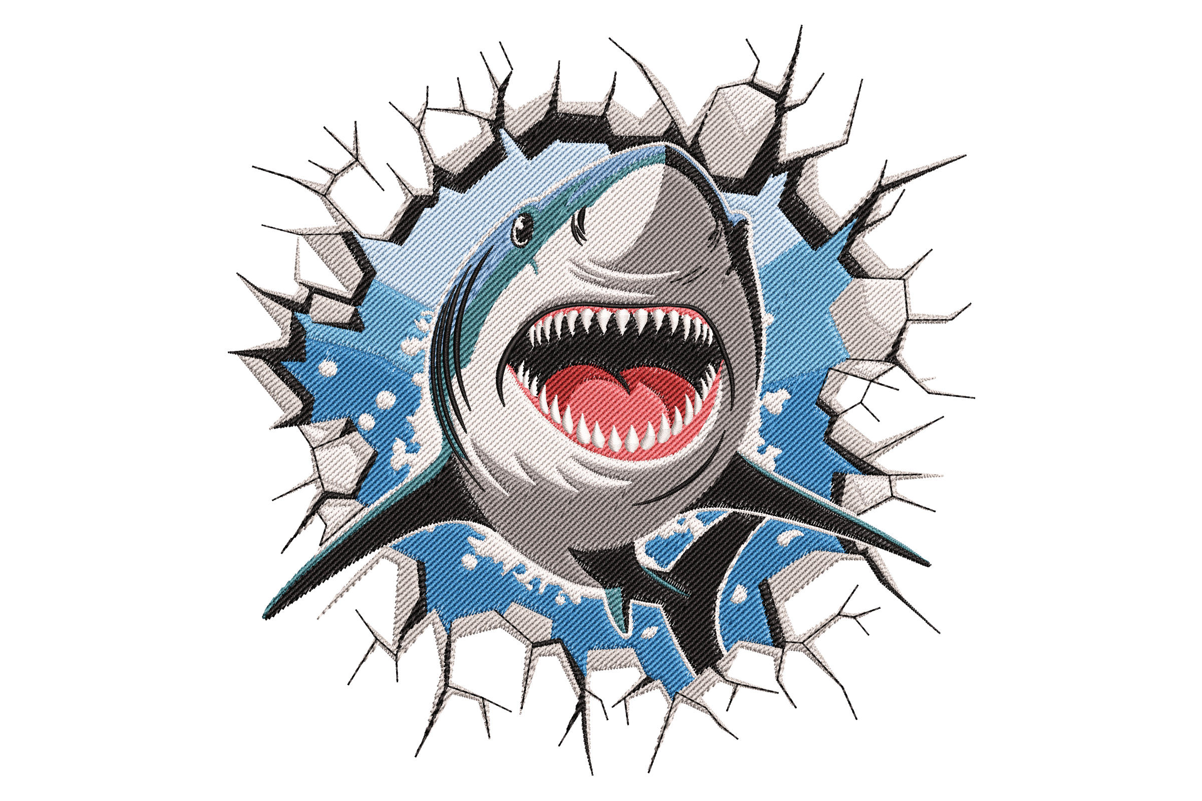 Shark Breakthrough – Great White Embroidery Design
