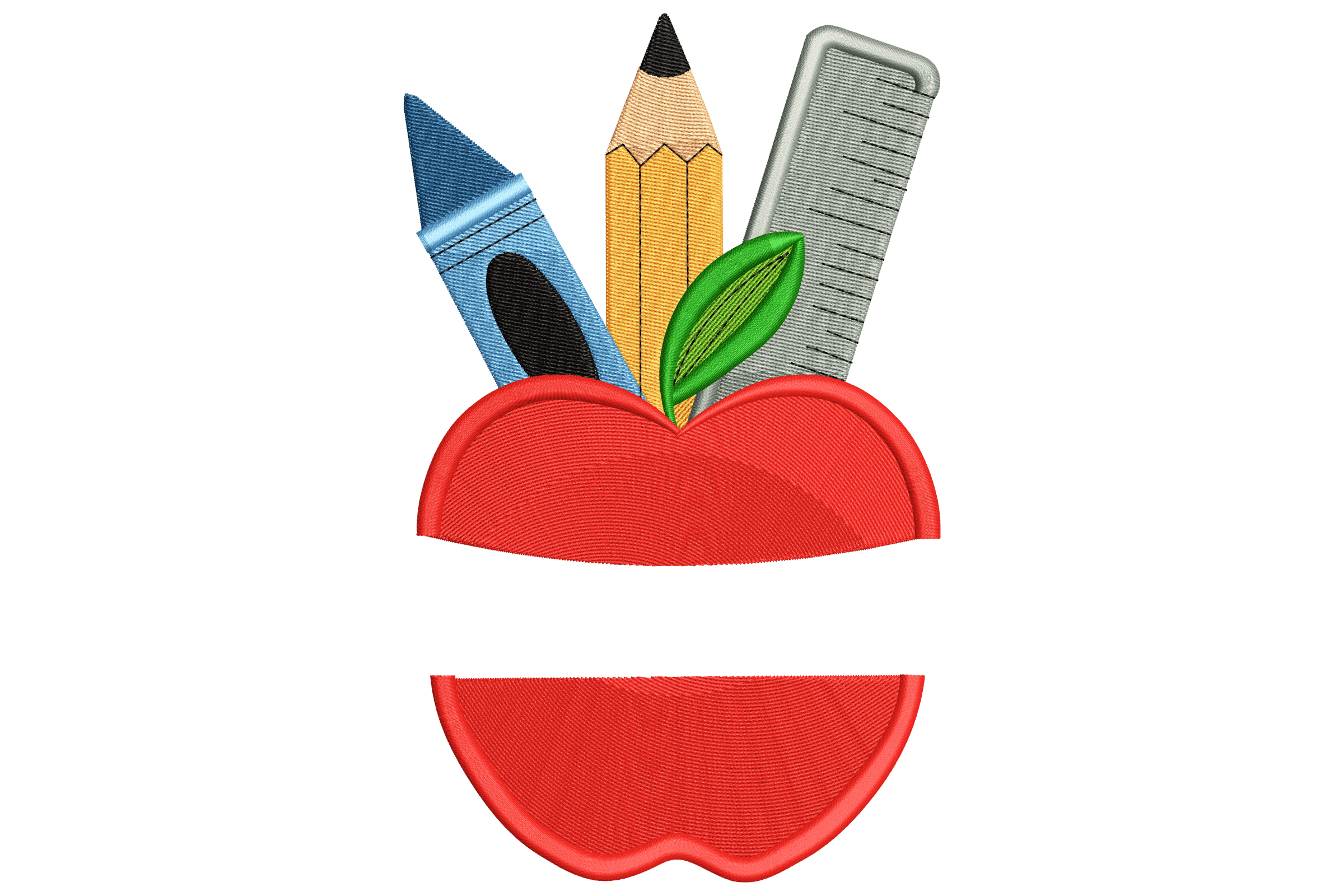 Teacher Apple – School Supplies Name Tag Embroidery Design