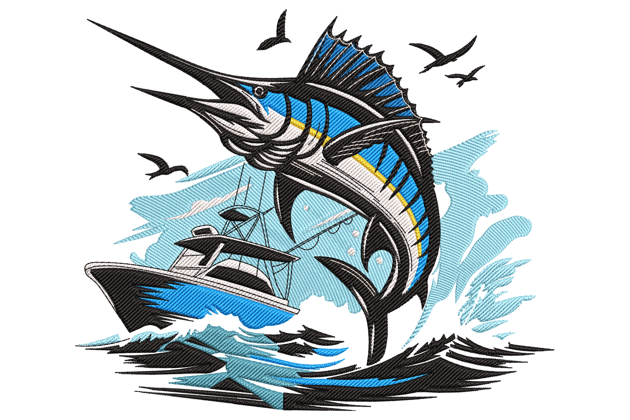 Offshore Marlin Jump – Sport Fishing Embroidery Design