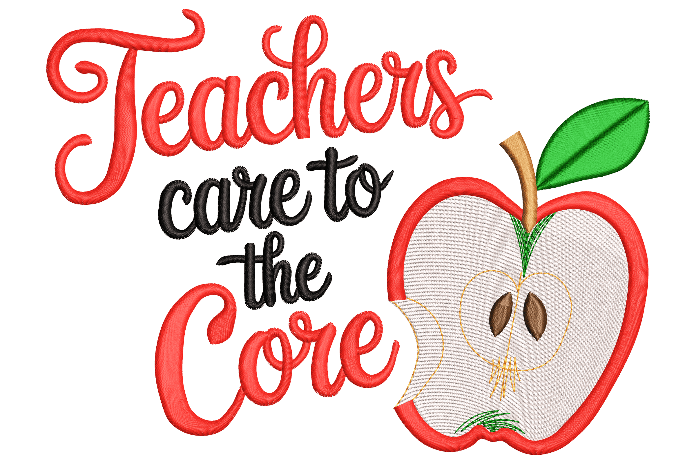 Teachers Care to the Core – Apple Embroidery Design