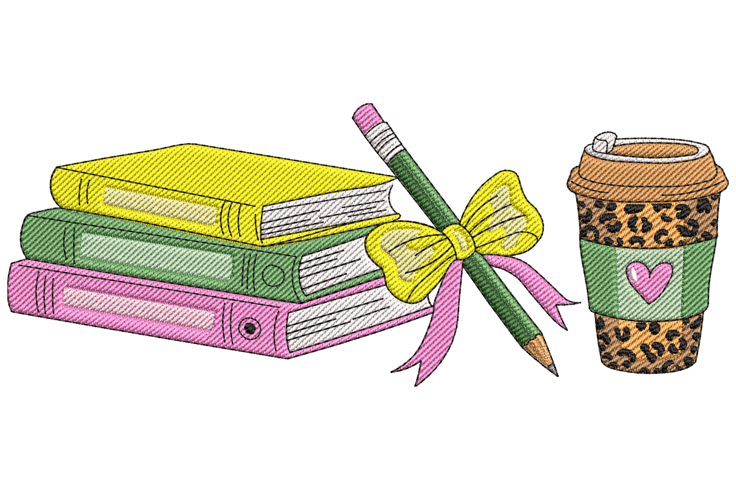 Teacher Books & Coffee – Cute Classroom Embroidery Design