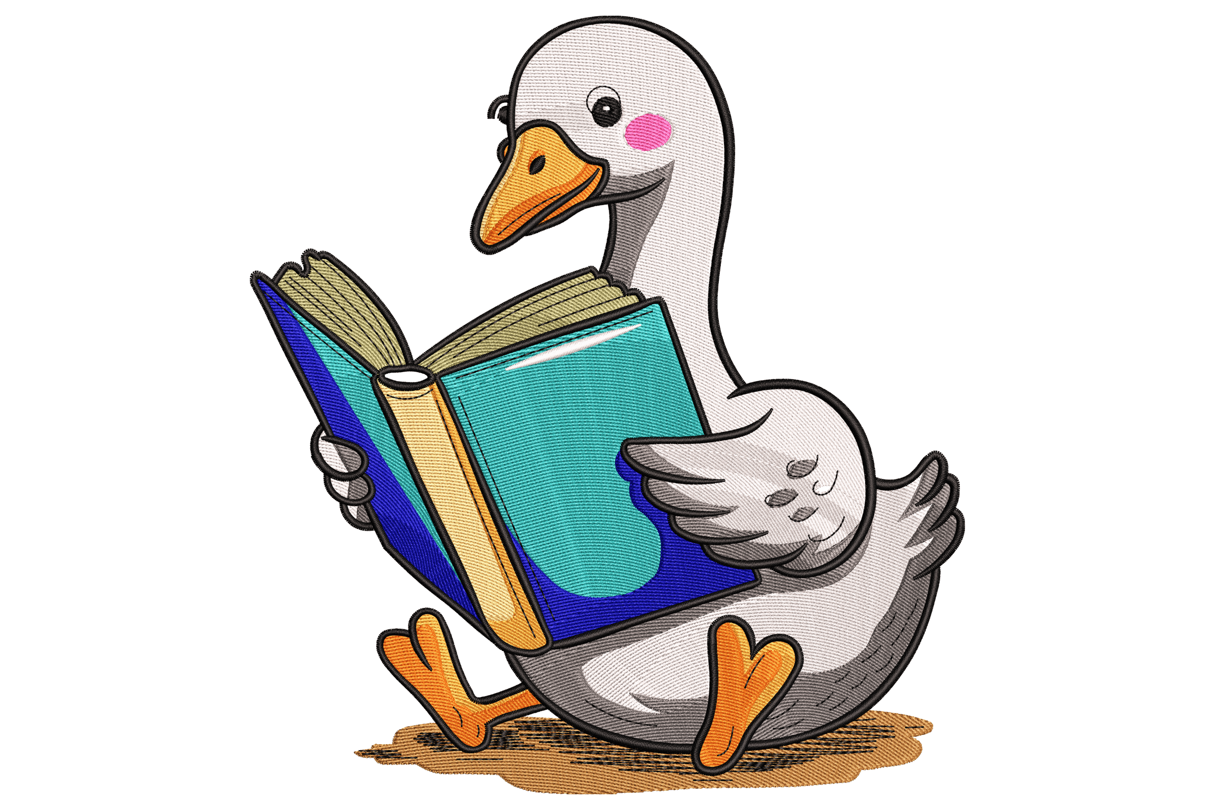 Cute Reading Goose – Book Embroidery Design