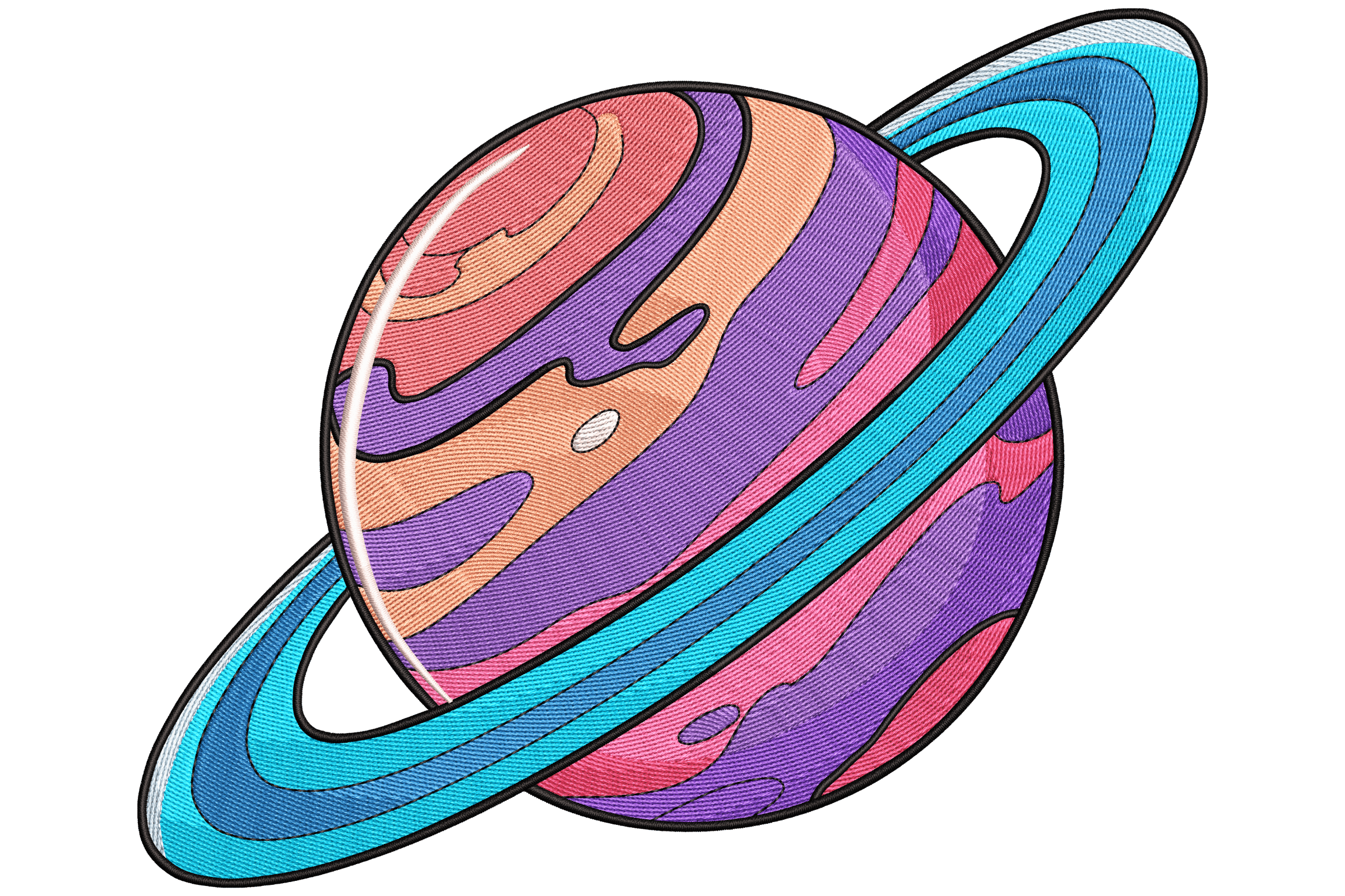Colorful Saturn Planet – Space Embroidery Design