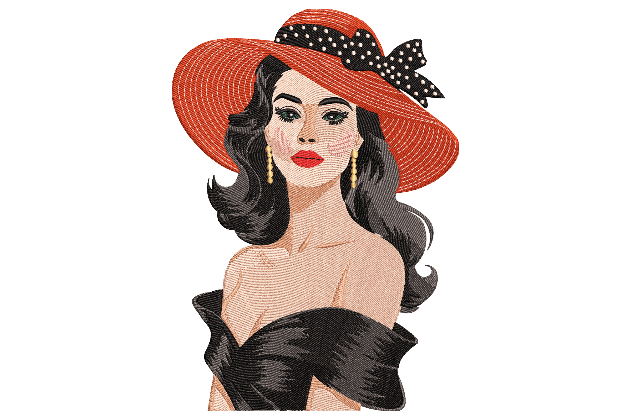 Elegant Lady in Red Hat – Fashion Embroidery Design